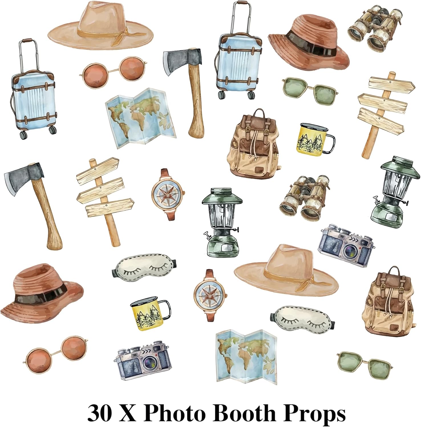 30Pcs Let The Adventure Begin Travel Themed Party Centerpieces Sticks Photo Booth Props
