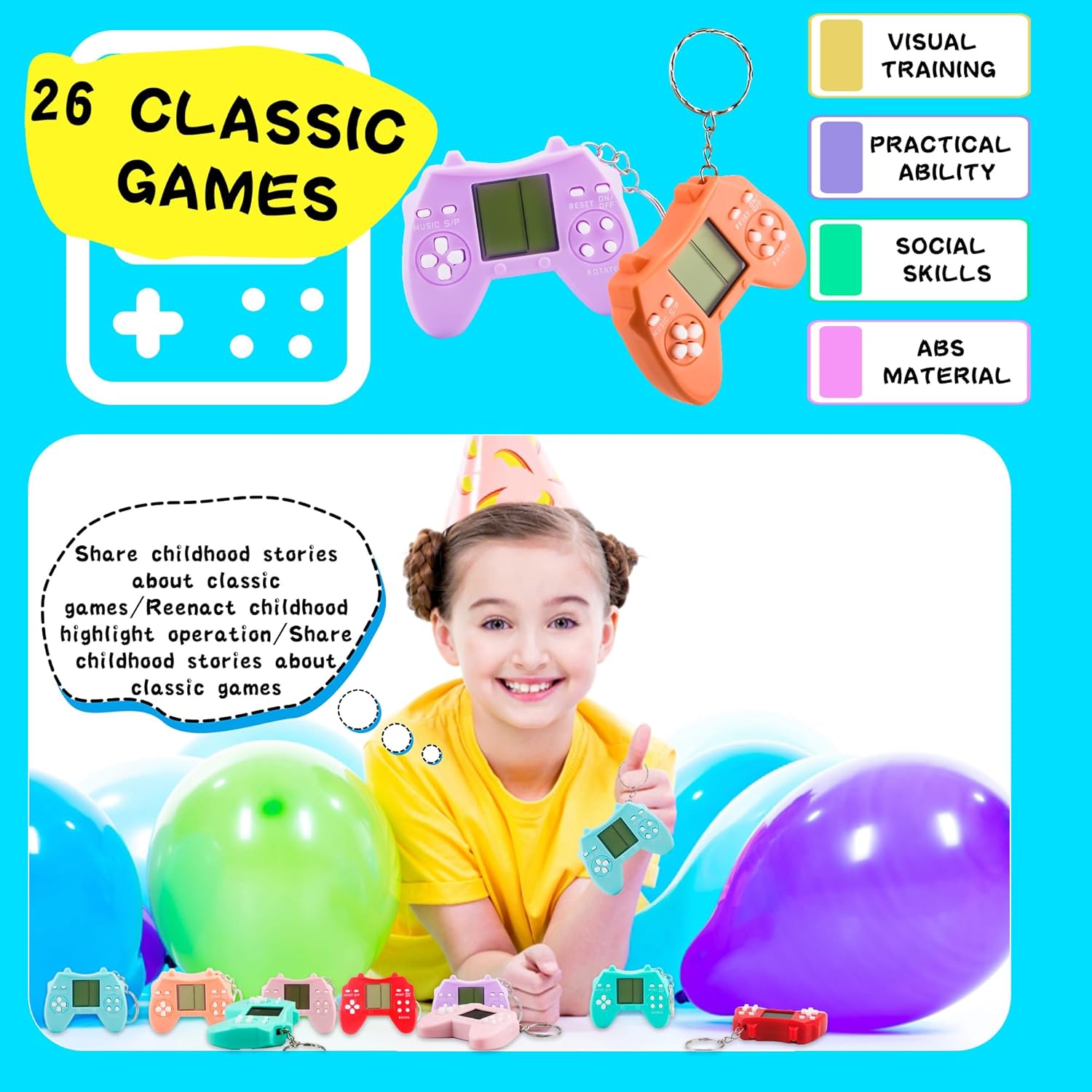 18 Pack Mini Game Keychain for Parties and Gifts