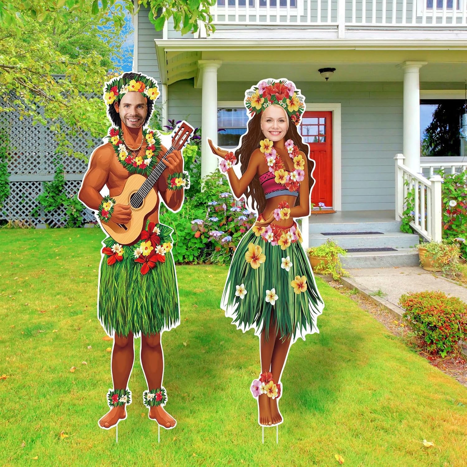 2 Pcs Life Size Hawaiian Couple Photo Props
