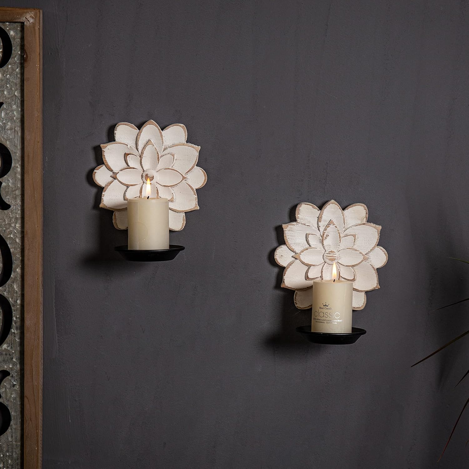 Farmhouse Candle Sconces Set of Two with Distressed Finish