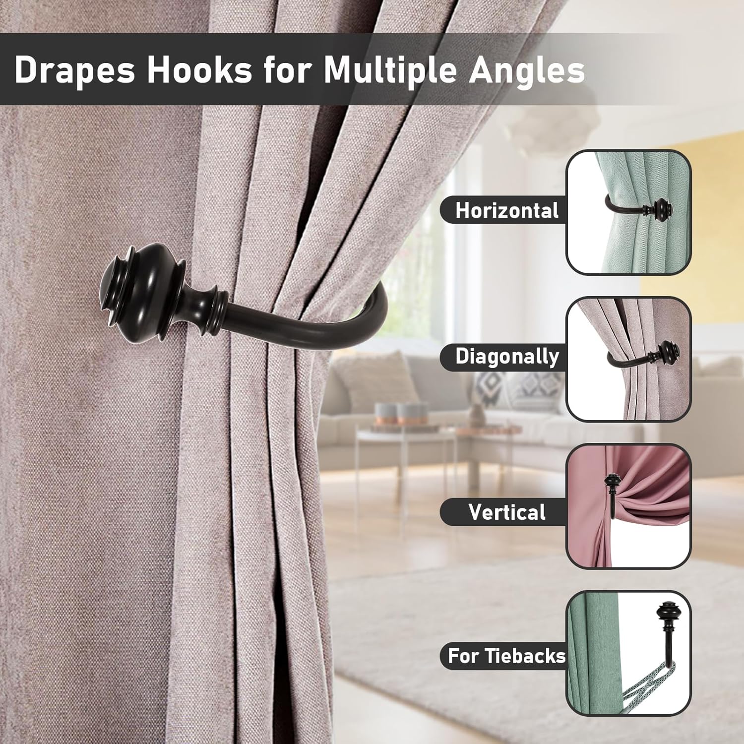 Sumnacon Set of 2 Decorative Curtain Holdbacks Black
