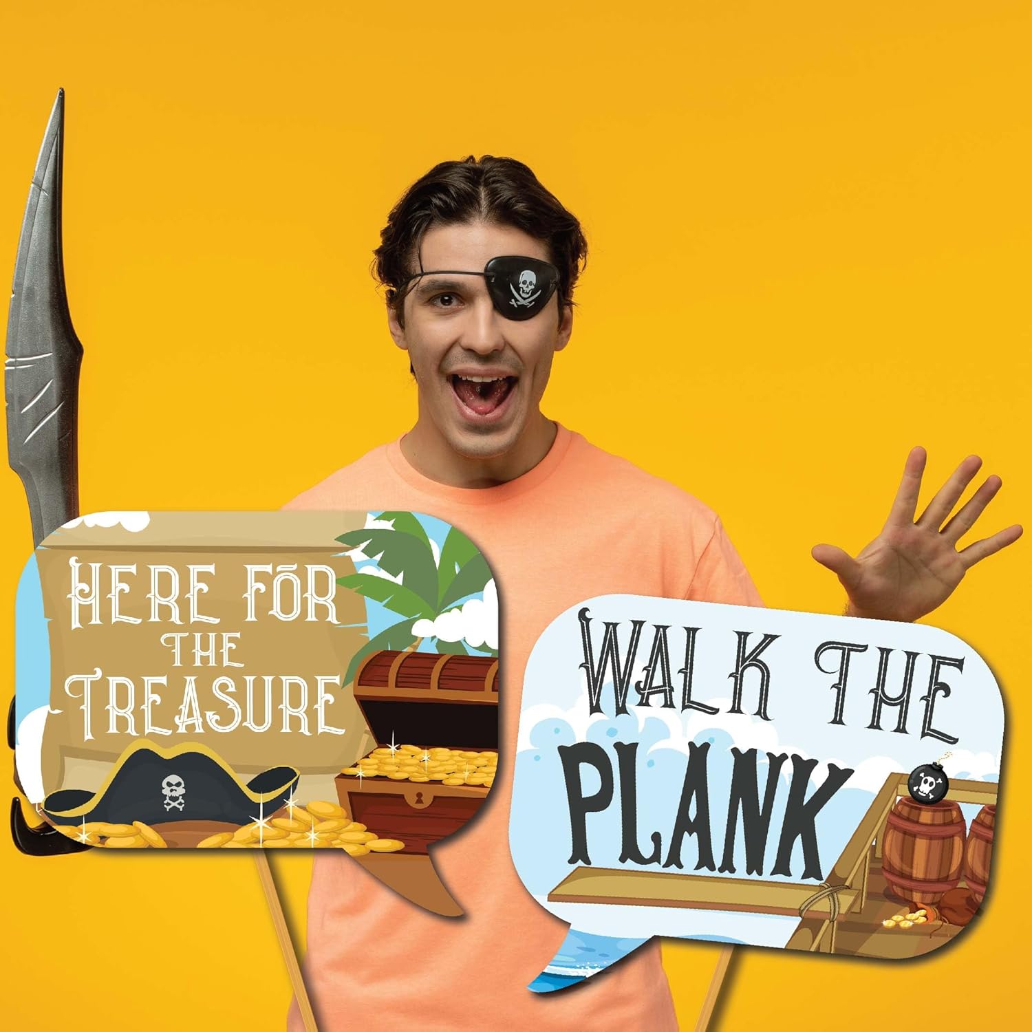 Pirate Photo Booth Props - 41pc Kit with Sign Sticks and Adhesive Pads