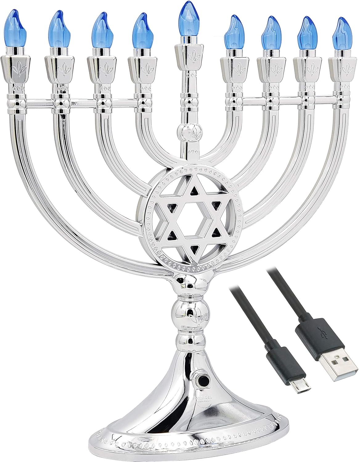 Traditional LED Silver Hanukkah Menorah With Crystals