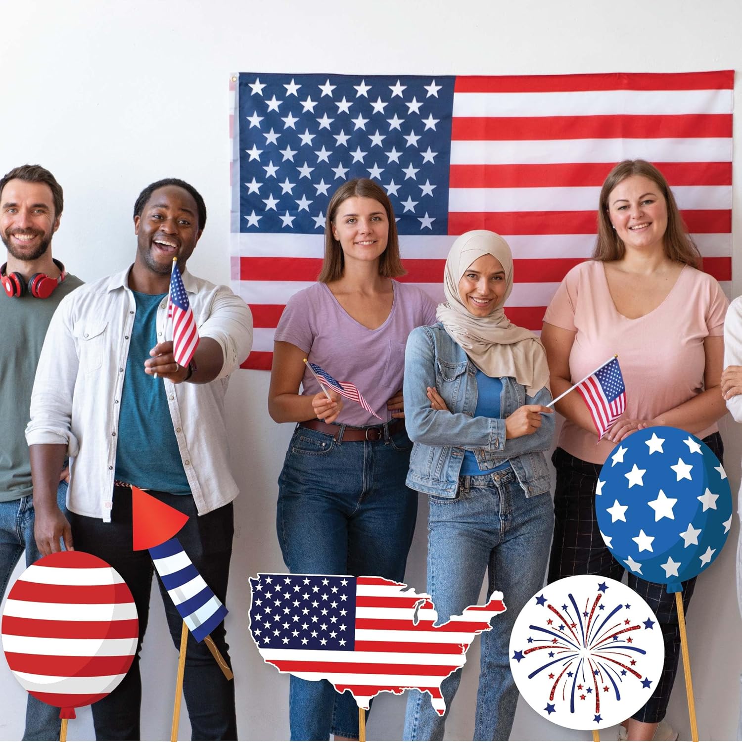 4th of July Photo Booth Props - 41pc Patriotic Party Decor Kit