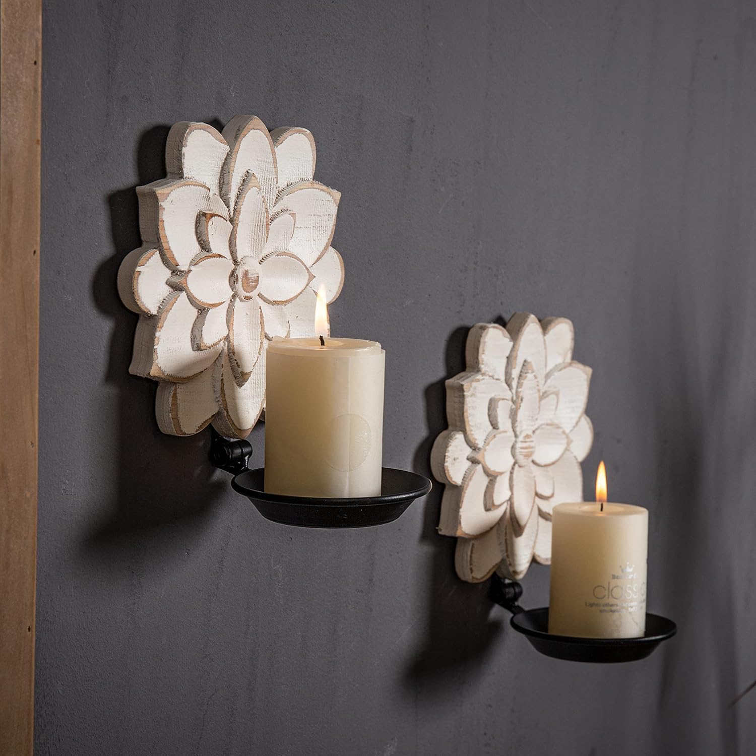 Farmhouse Candle Sconces Set of Two with Distressed Finish