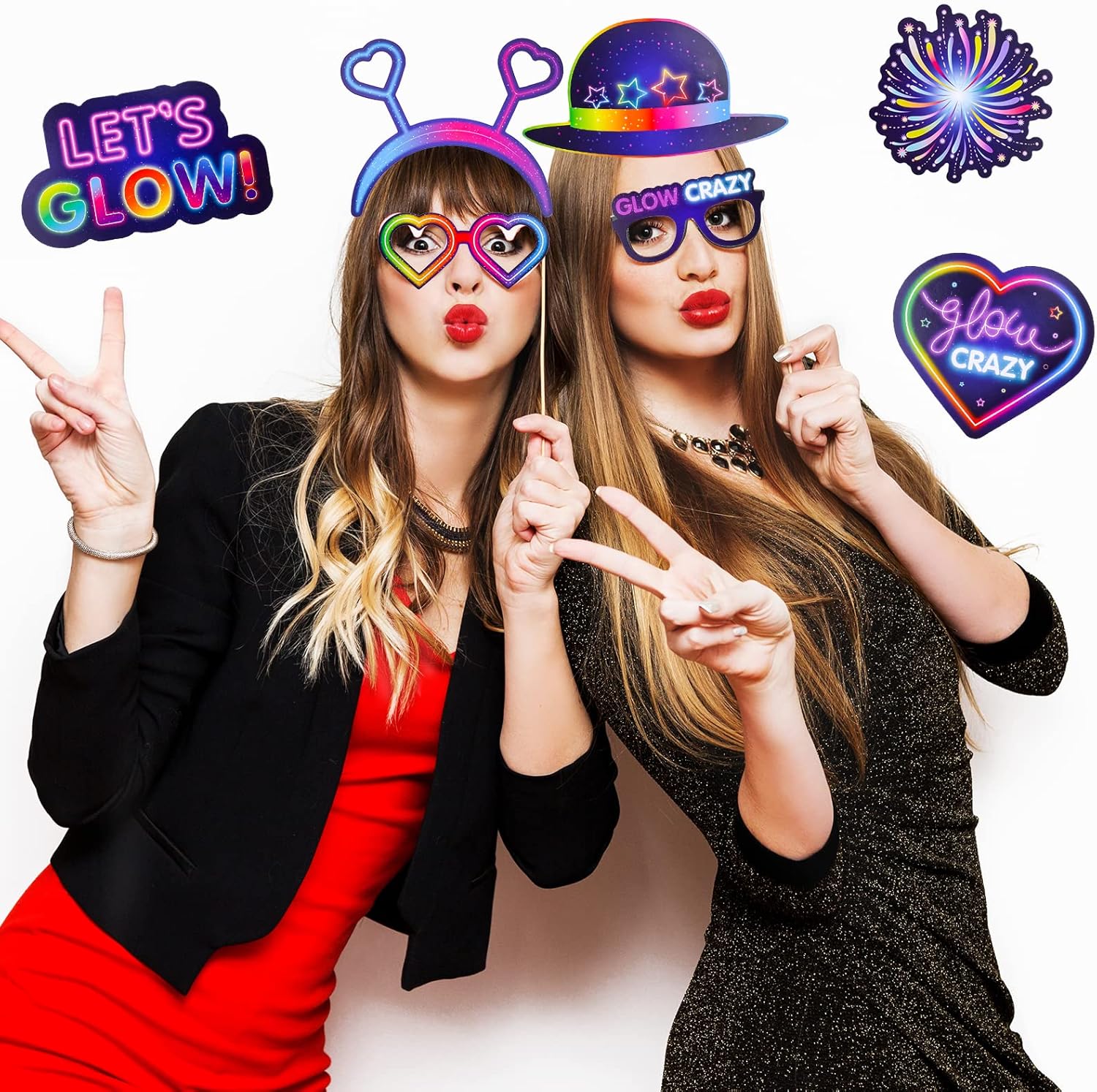 25 Piece Neon Glow Photo Booth Props Set