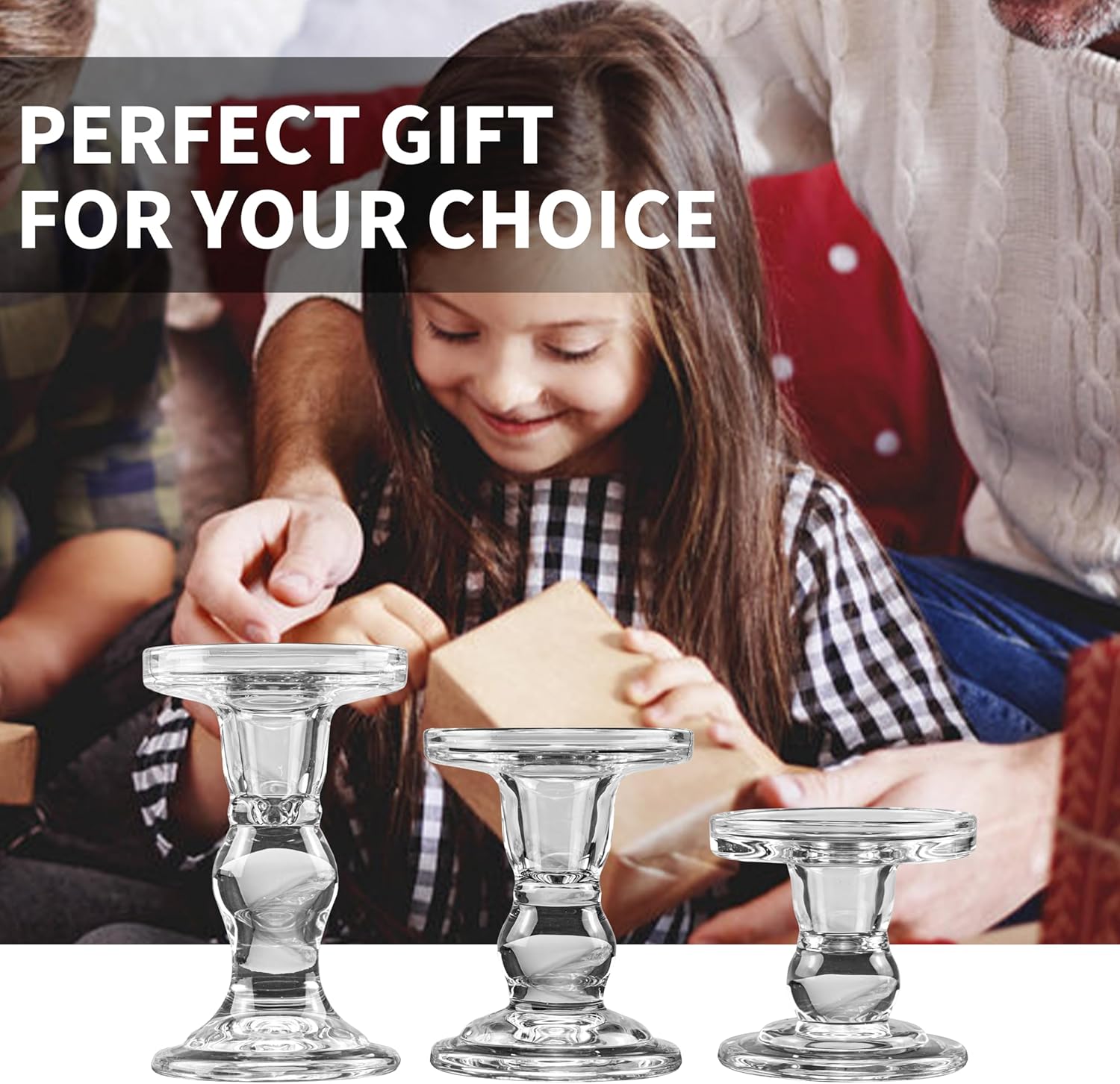 YAKii Clear Glass Candle Holder Set of 3