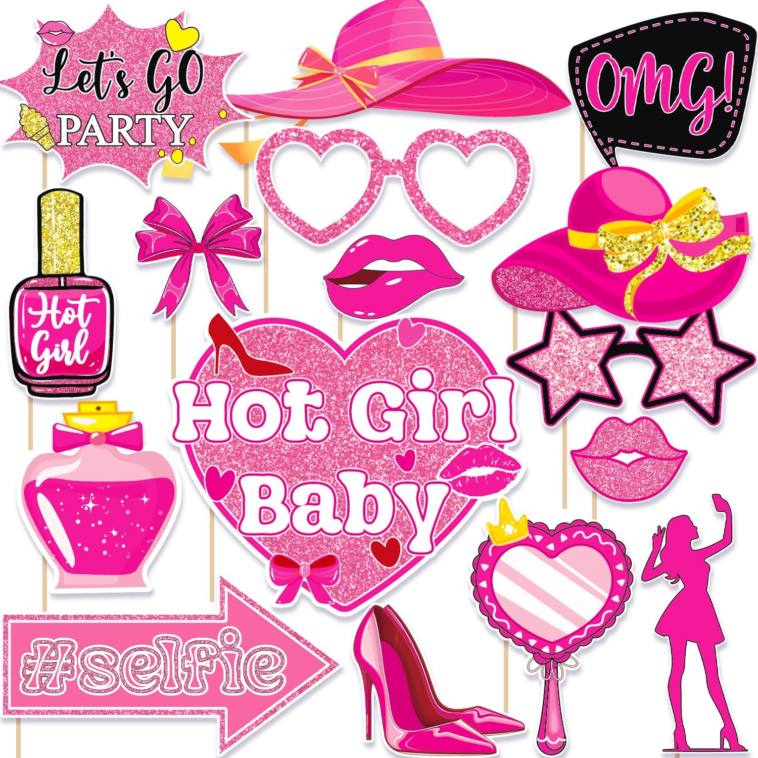 Hot Pink Girls Birthday Photo Booth Props