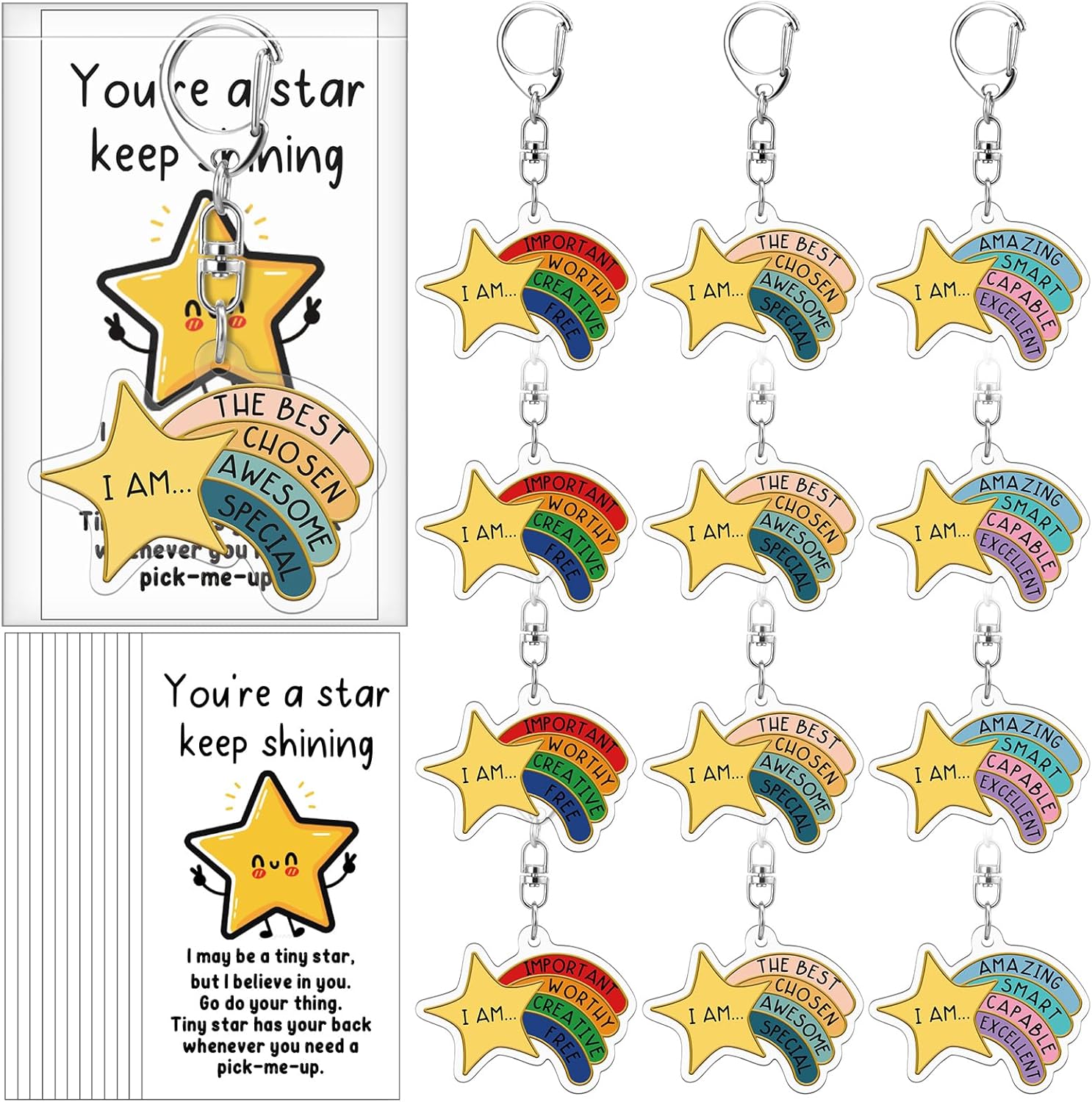 Henoyso 36 Sets Rainbow Star Keychain Bulk
