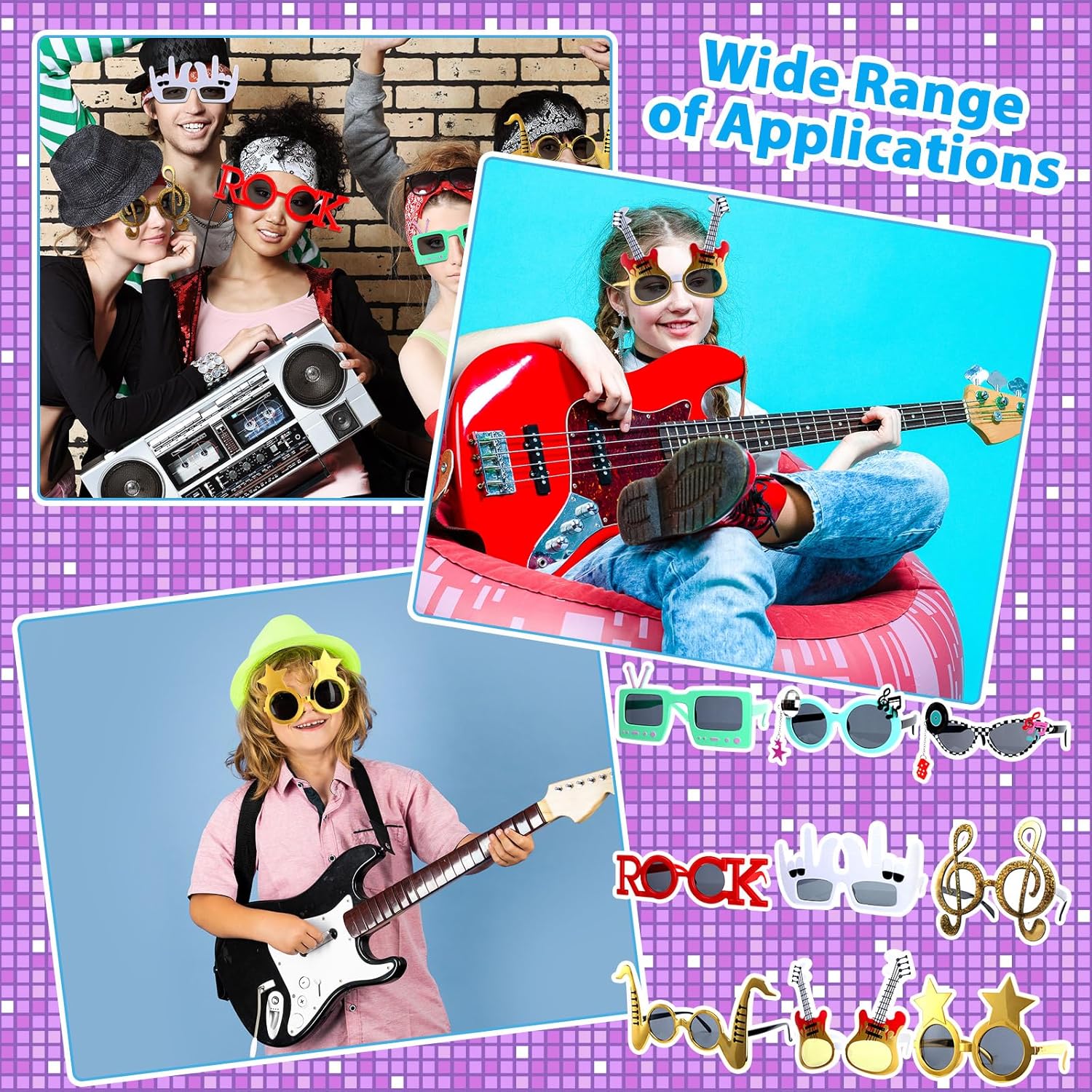 9 Pack Retro Rock Music Funny Sunglasses for Parties