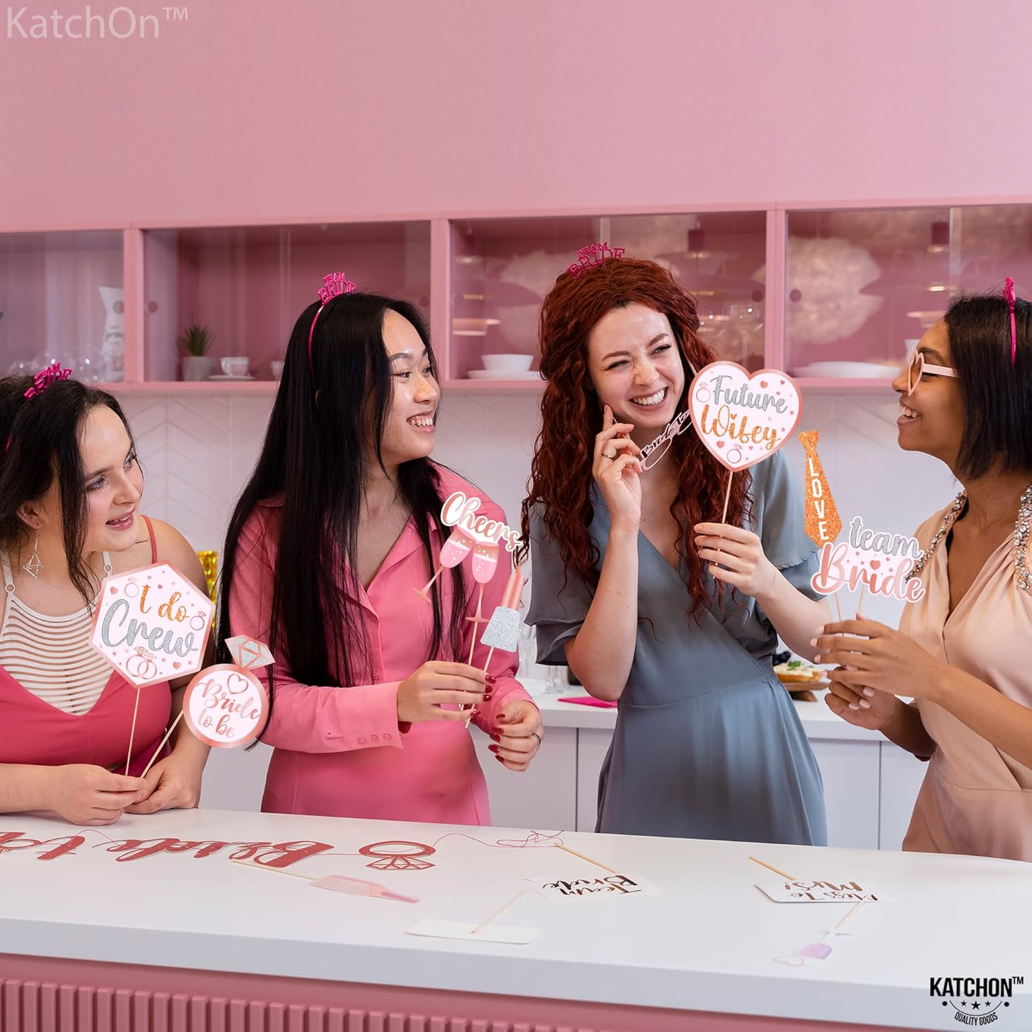 KatchOn Bachelorette Photo Booth Props Set - 35 Piece Rose Gold