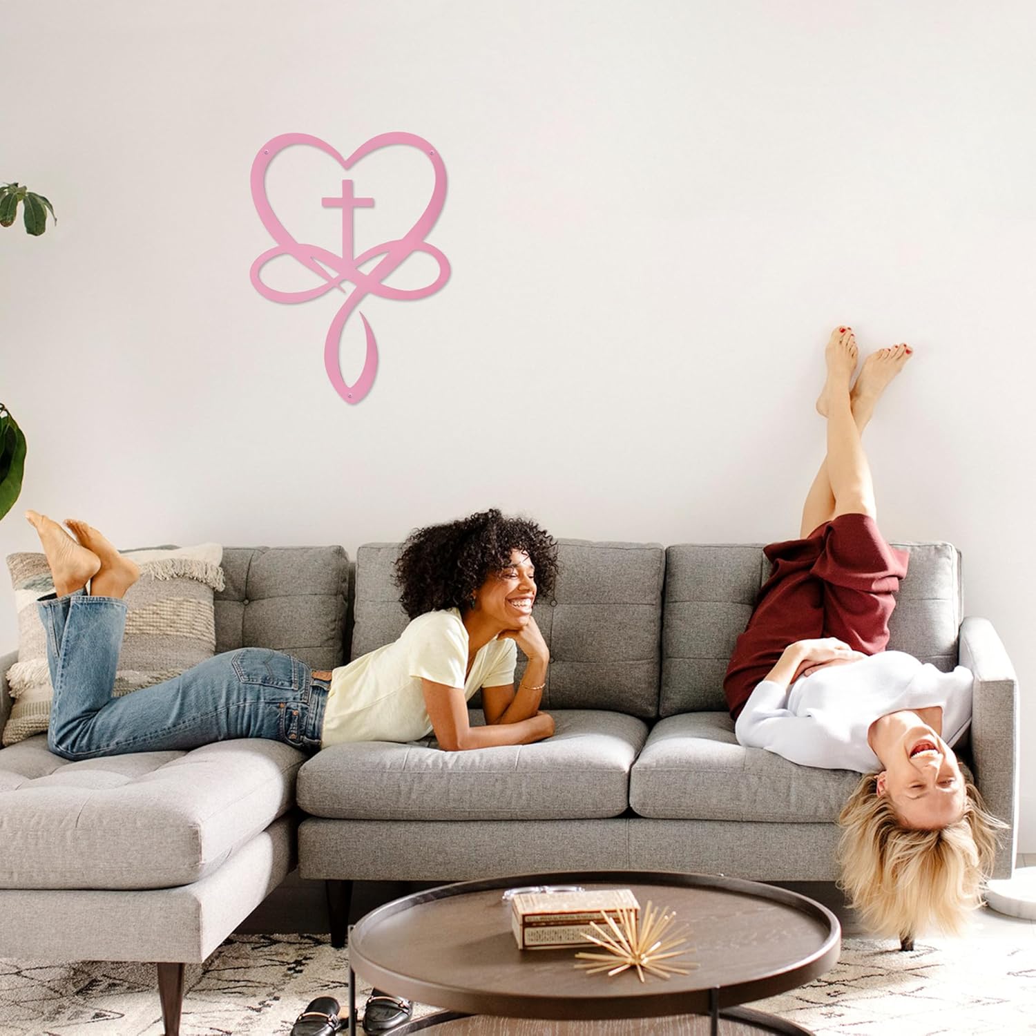 Metal Infinity Heart Cross Wall Decor Pink