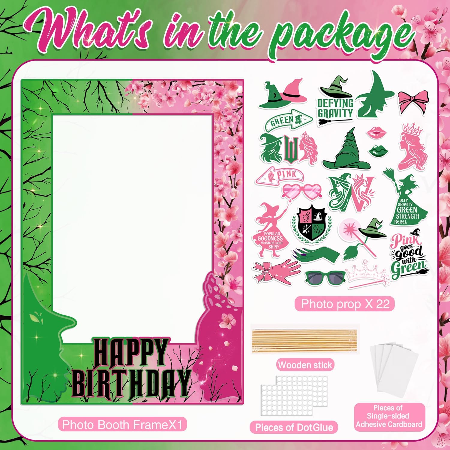 Pink and Green Birthday Photo Booth Props Kit