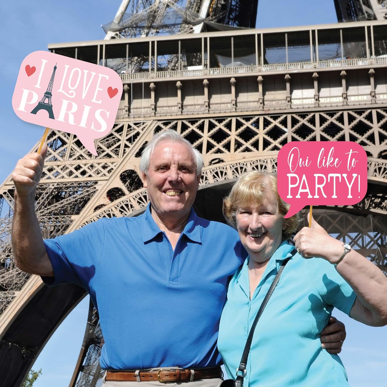 Paris Photo Booth Props 41-Pc Kit with Sign Sticks and Adhesive Pads