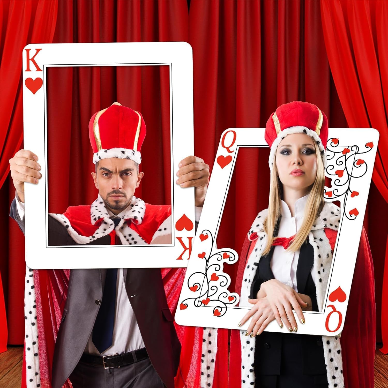 Casino Night Photo Booth Props Queen and King of Hearts