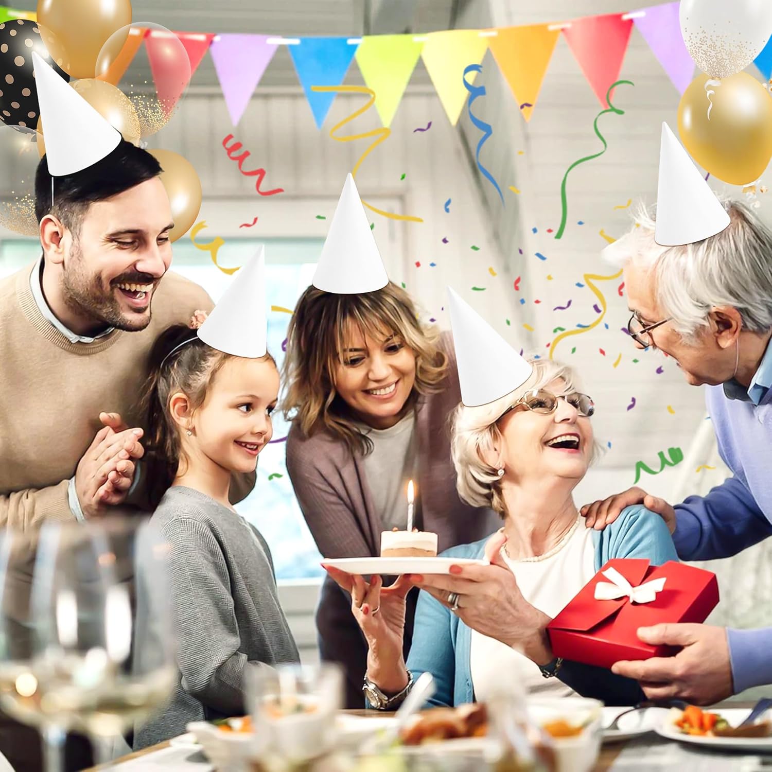 CANREVEL 50 White Party Hats for Kids and Adults