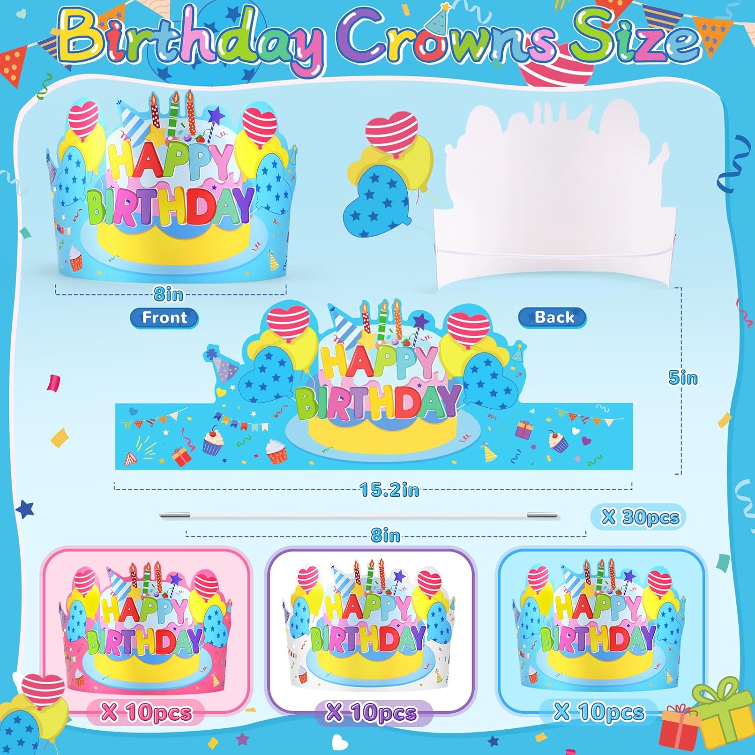 VEKDA 30 Pcs Birthday Crowns for Kids Classroom