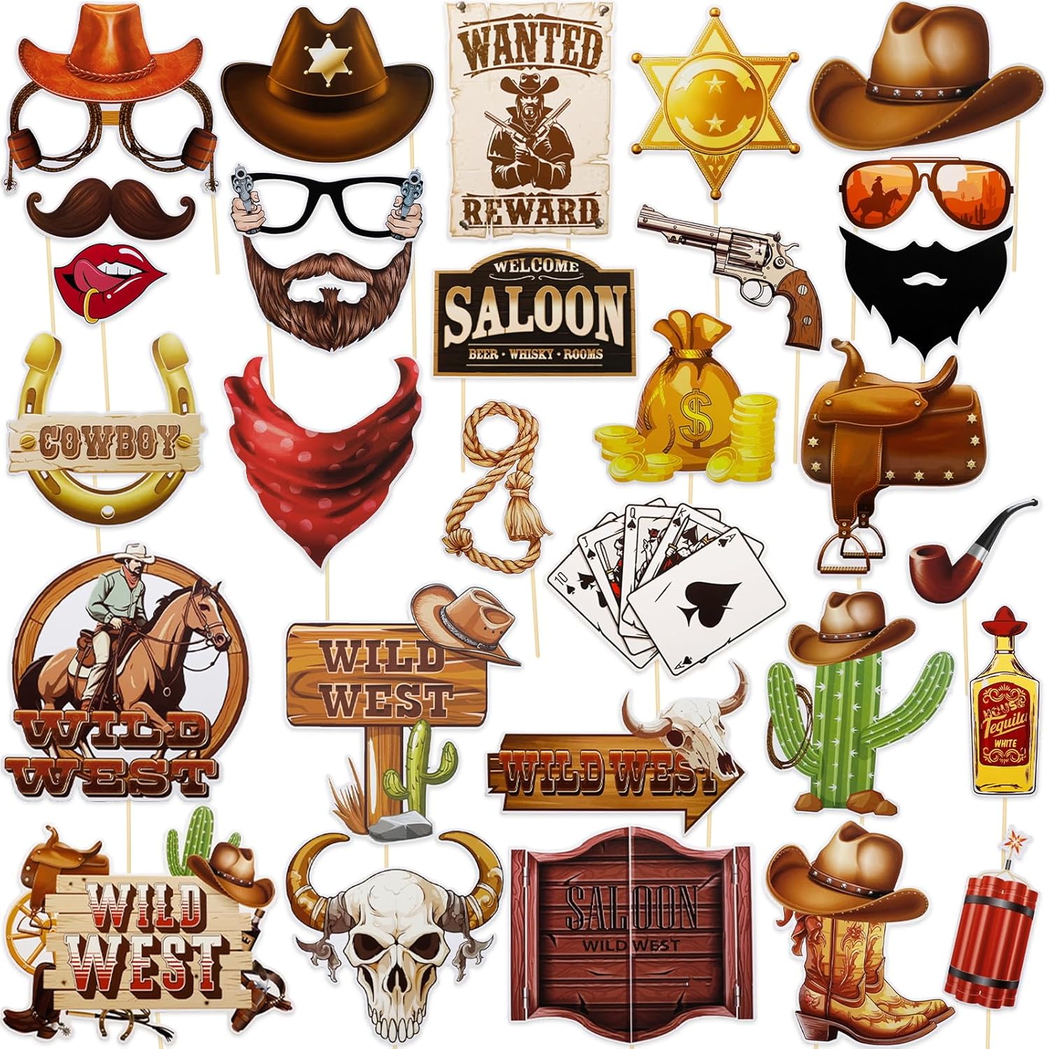 Cowgirl Cowboy Photo Booth Props 30Pcs Western Theme Decorations
