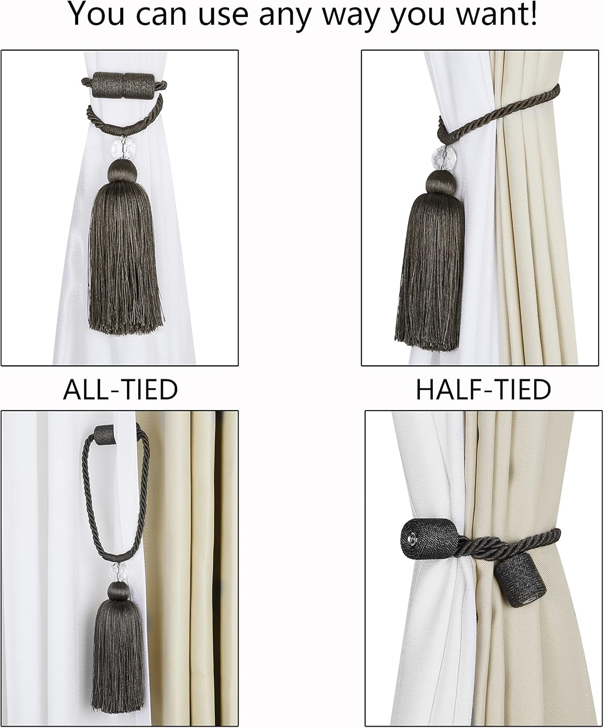 BEL AVENIR Magnetic Curtain Holdbacks Tassel
