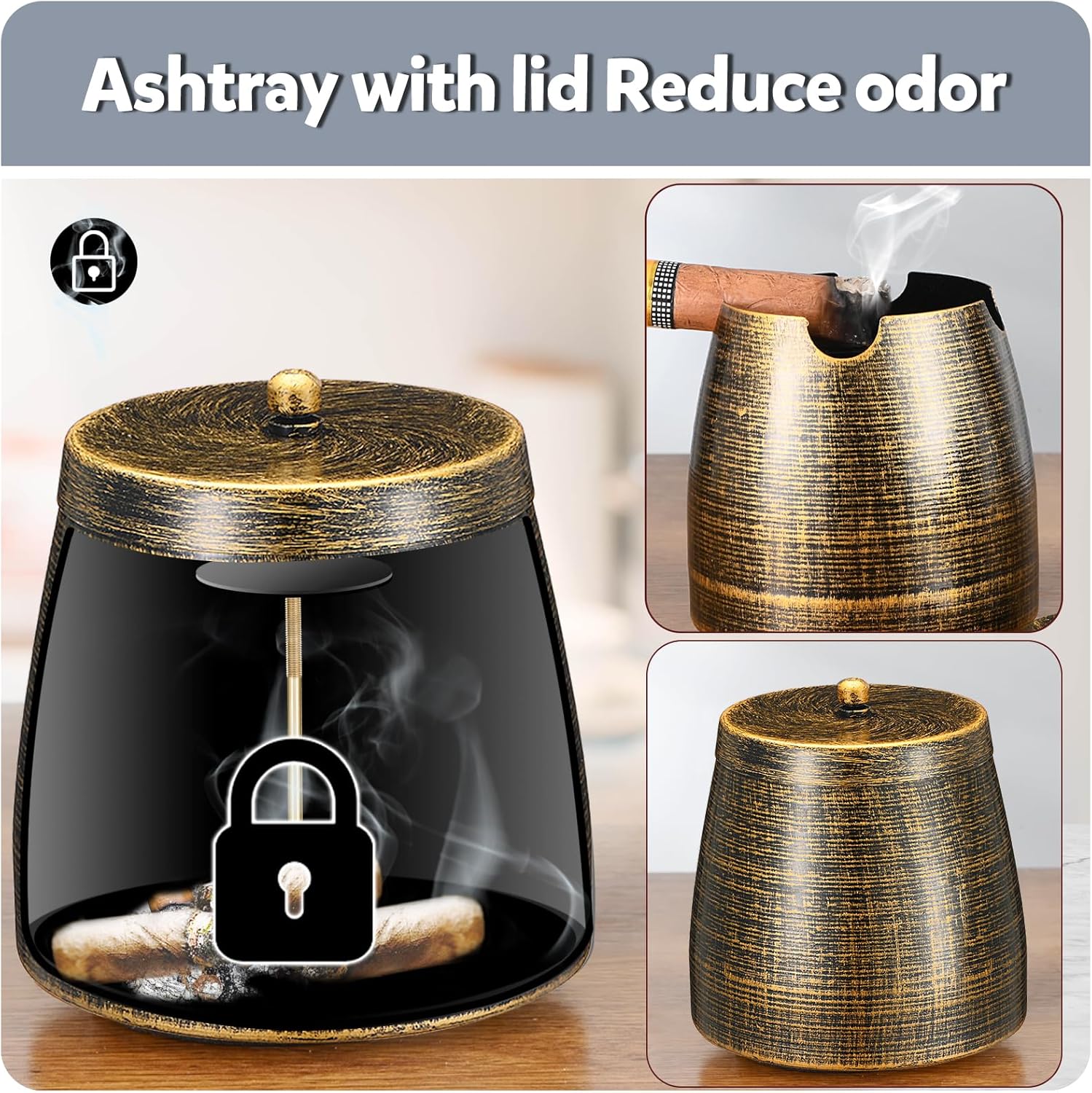 OILP Cigar Ashtray with Lid for Outdoor Use