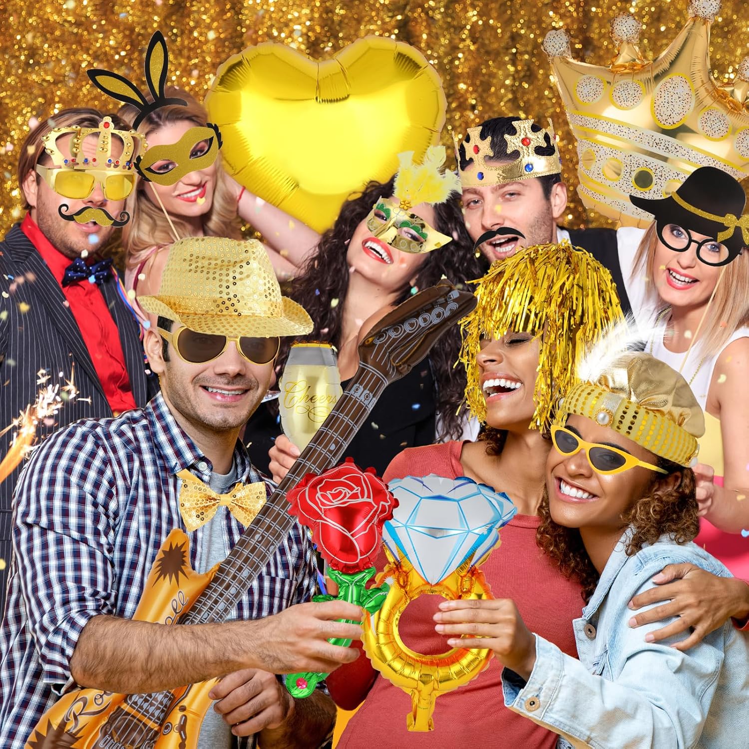 Gold Party Photo Booth Props Set for Adults