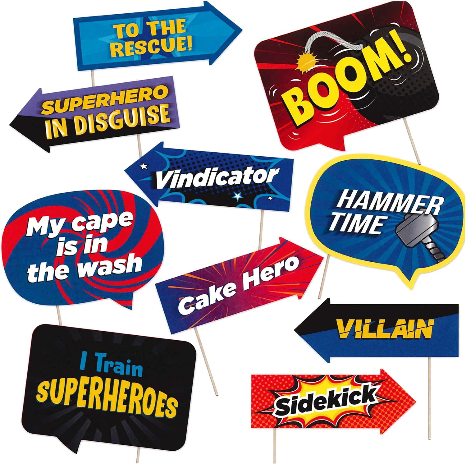 Funny Bam Superhero Photo Booth Props - 10pcs for Party Fun