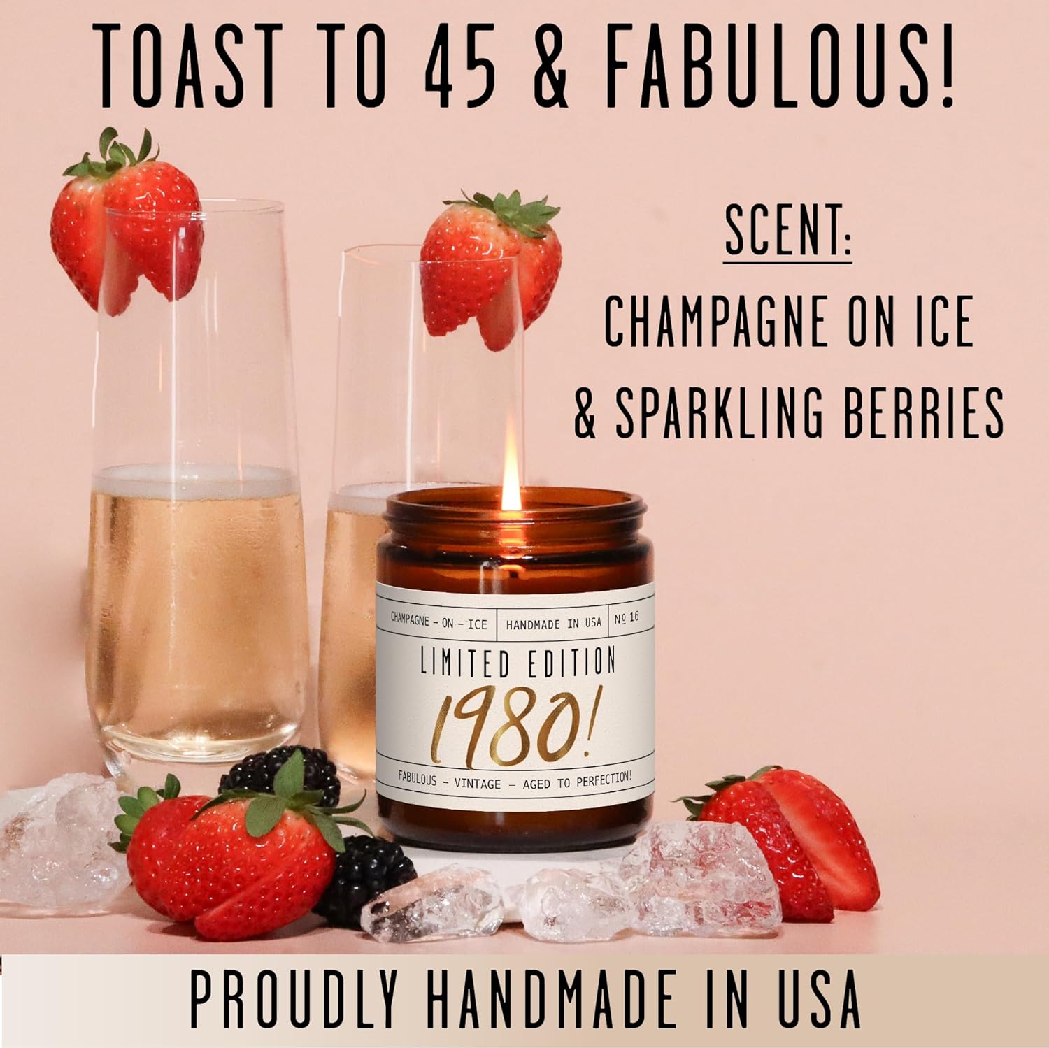 45th Birthday Candle - Limited Edition 1980 Soy Wax with Champagne on Ice