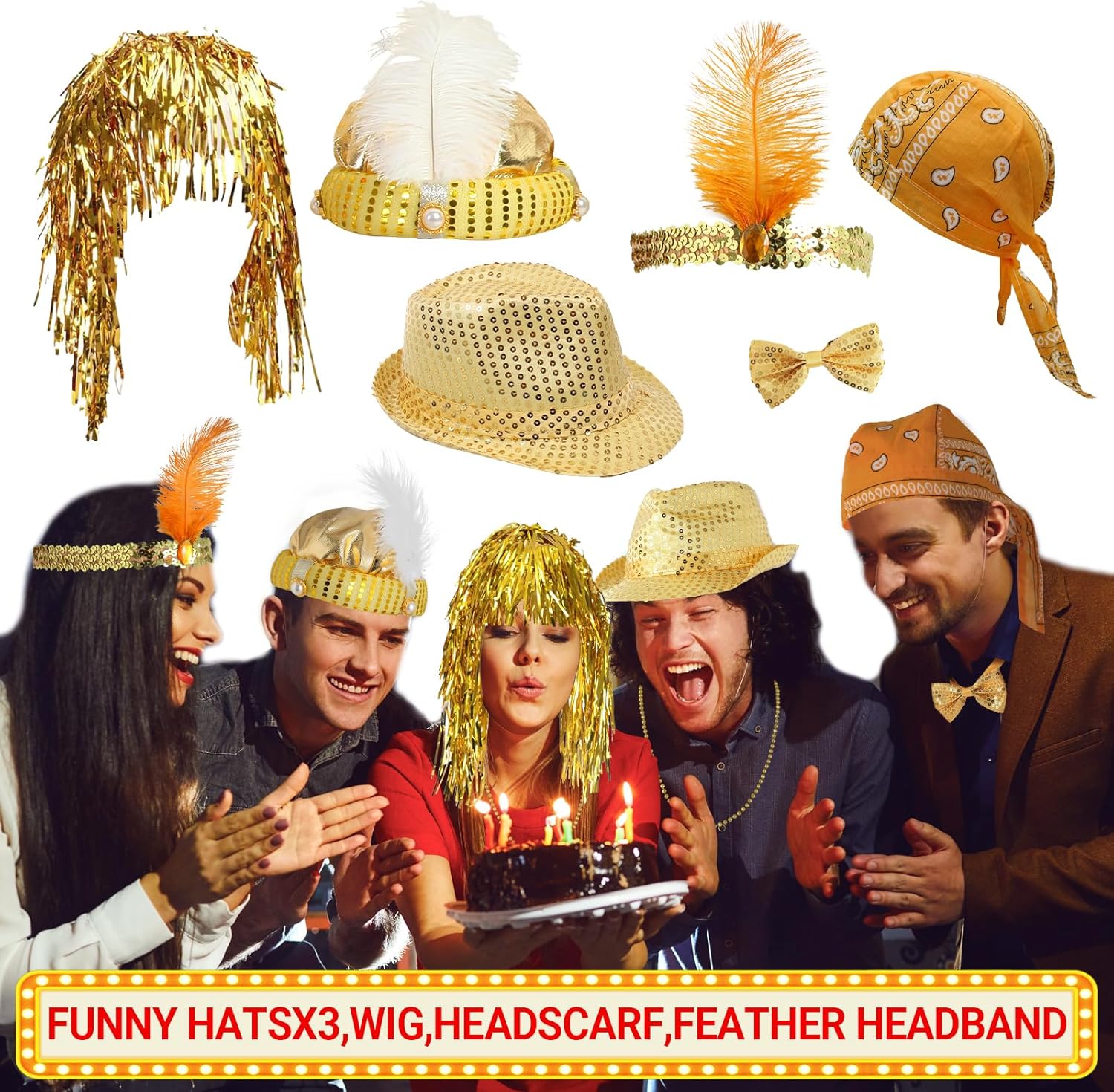 Gold Party Photo Booth Props Set for Adults