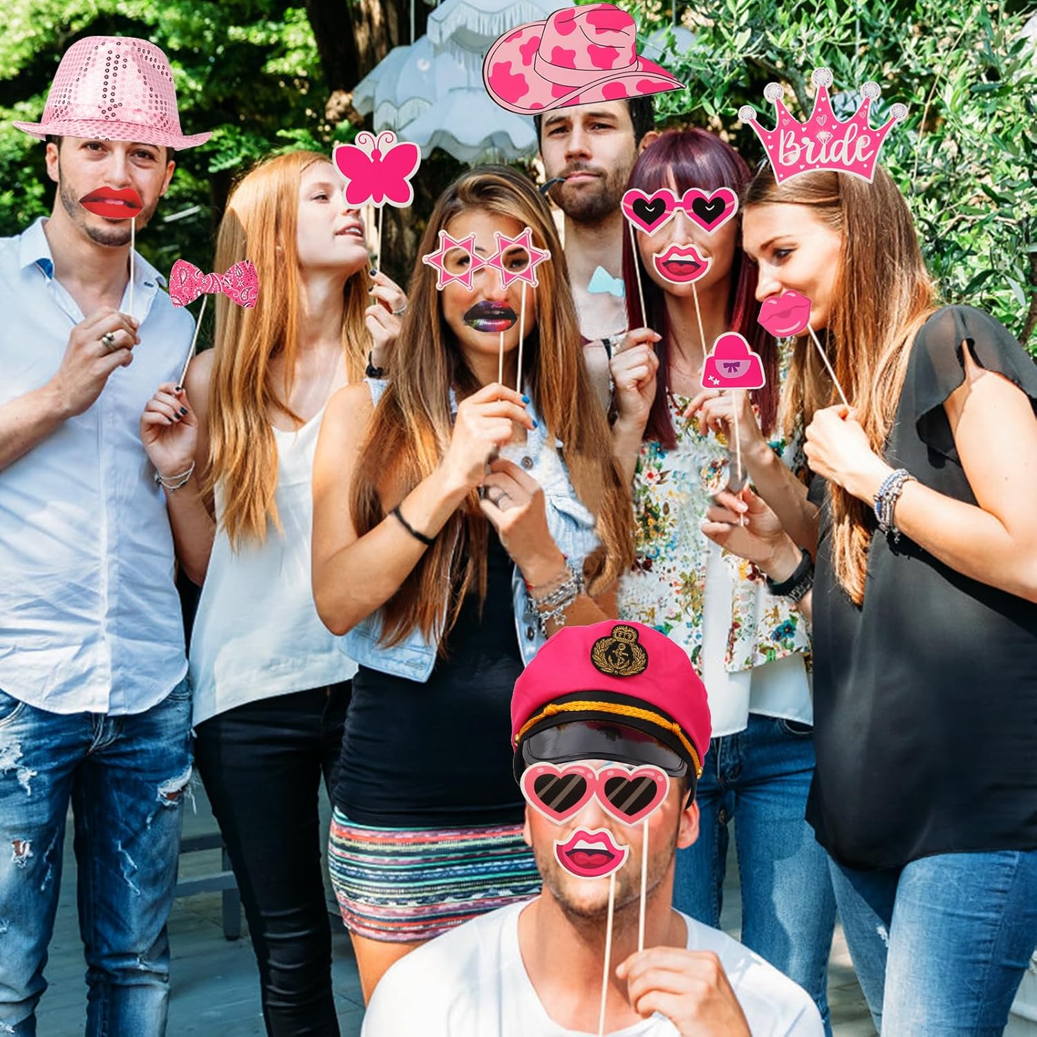 NICOWARM Bulk Hot Pink Photo Booth Props Set