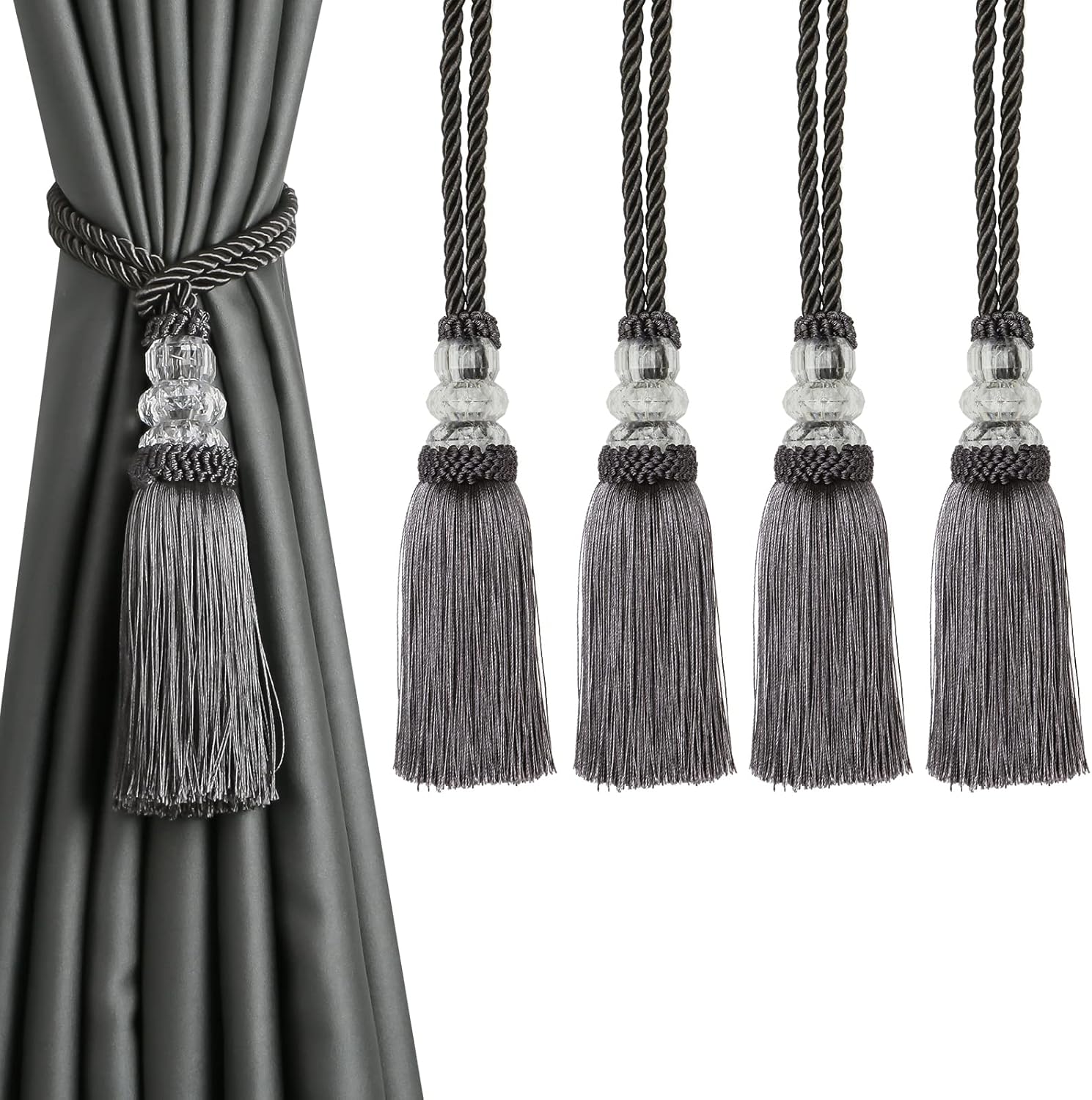 Curtain Tiebacks with Tassel 2 Pack Charcoal