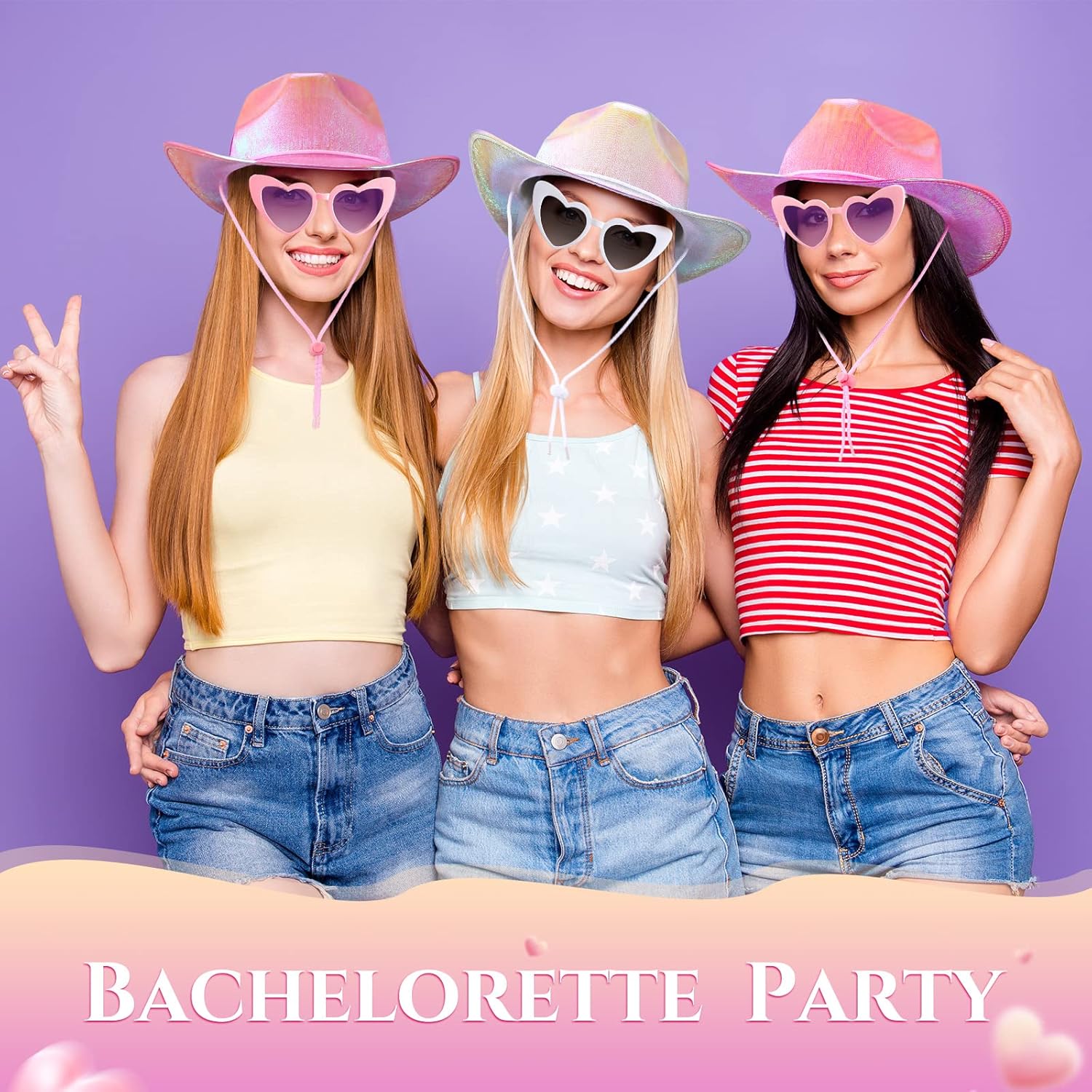Leumoi 14 Pcs Holographic Bridal Cowgirl Party Set