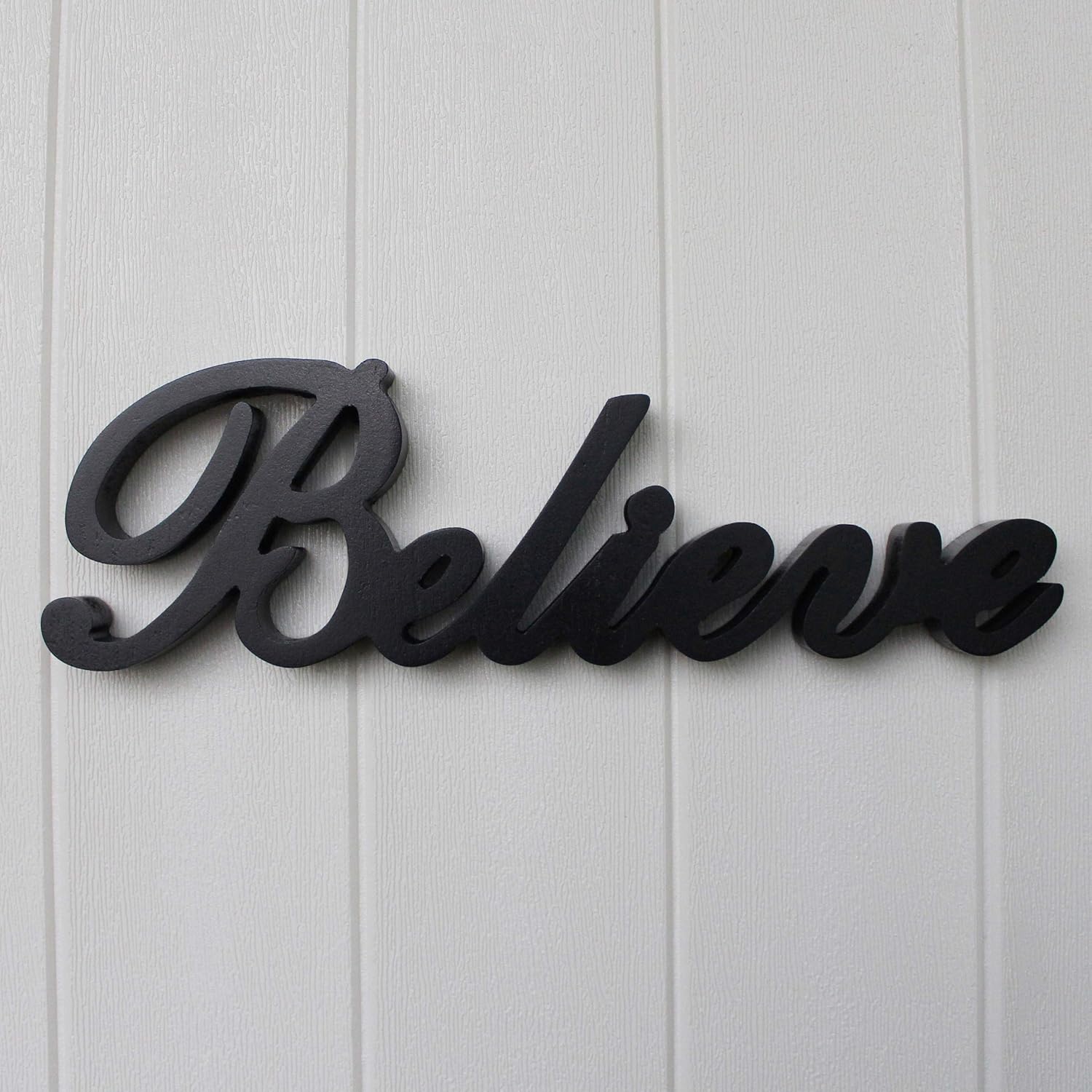 Matt Black Wooden Words Sign Believe Free Standing Wall Art