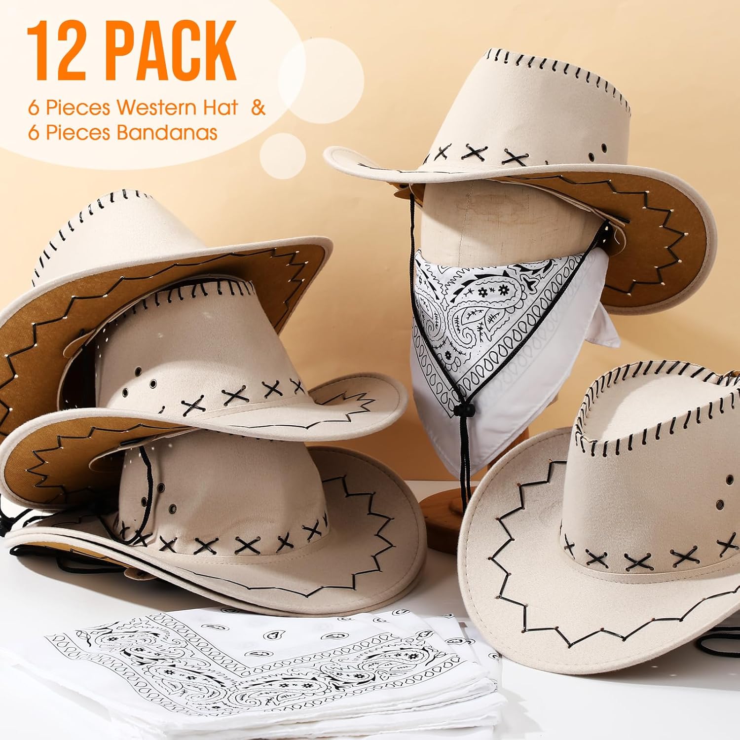 Zhanmai 12 Piece Cowboy Hats and Bandanas Set