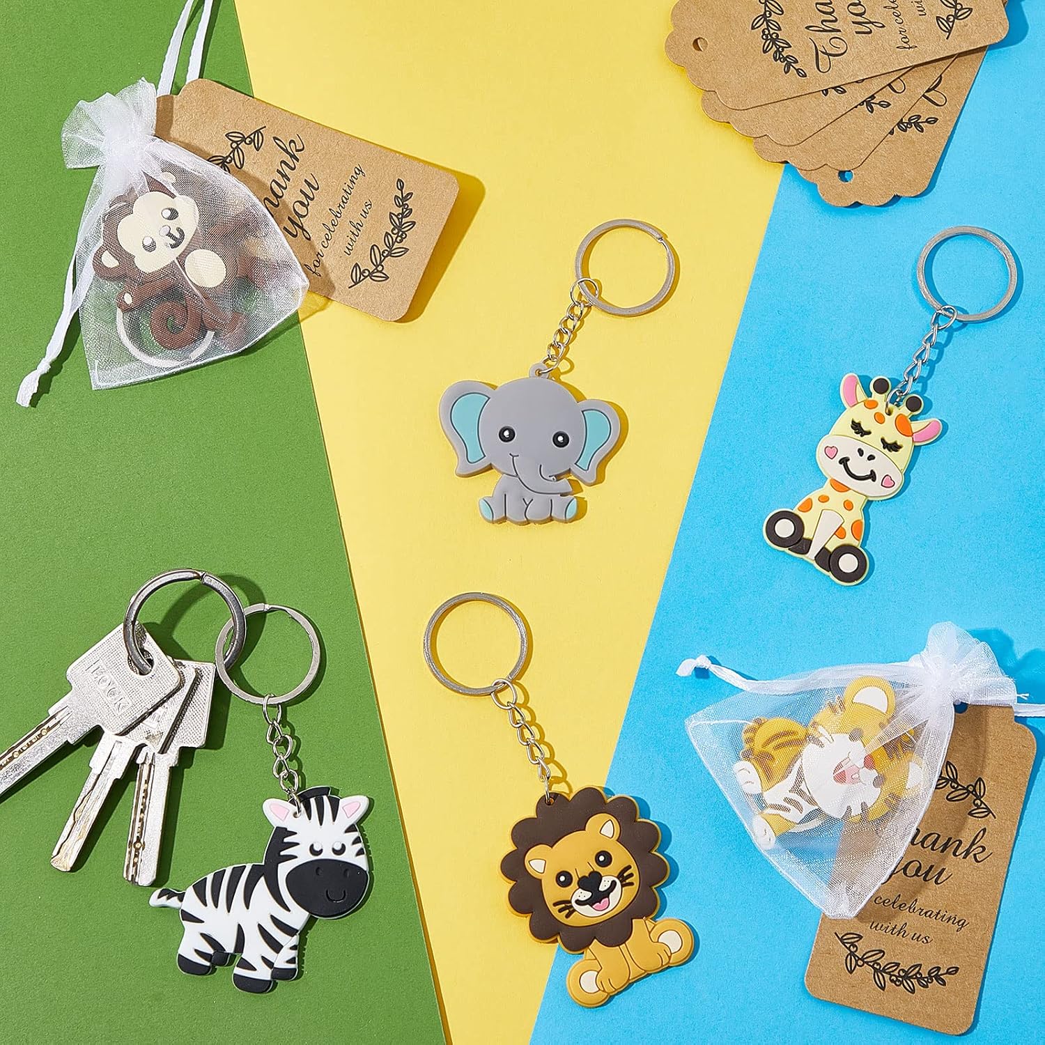 270 Pieces Jungle Animal Keychain Party Favor Set