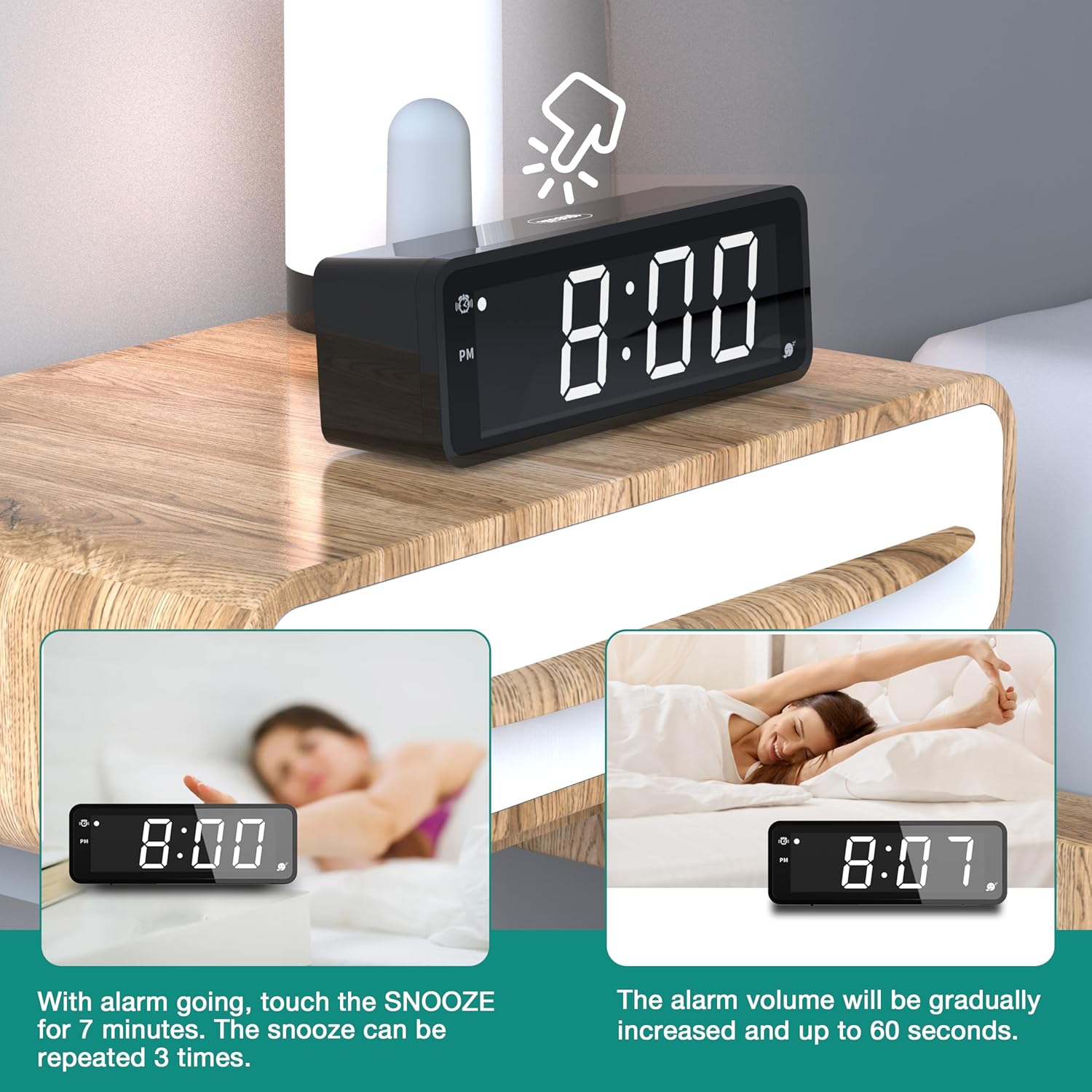 KWANWA LED Alarm Clock with Snooze and Brightness Control