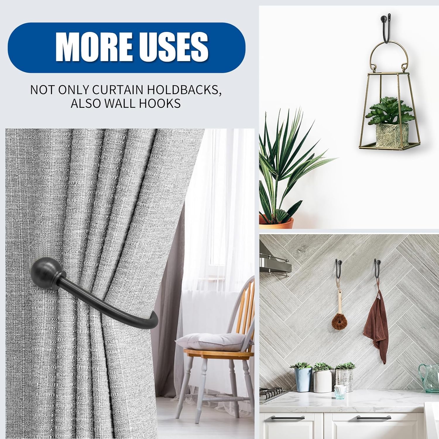 ARNORX Curtain Holdbacks with French Ball Ends 2PCS Matte Black