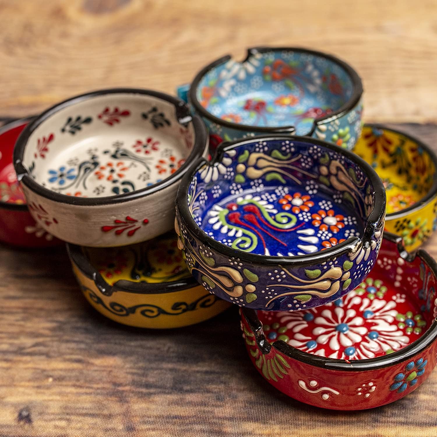 Hand-Painted Ceramic Ashtray Set 4 Pcs