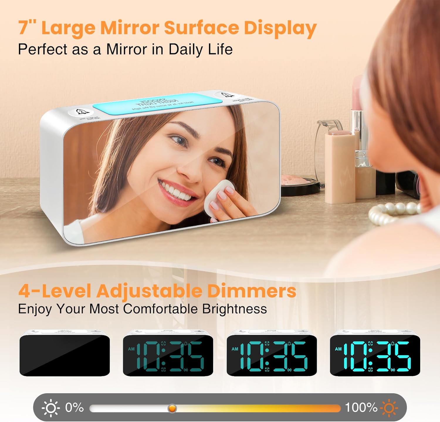 Loud Vibrating Alarm Clock with Bed Shaker and RGB Display