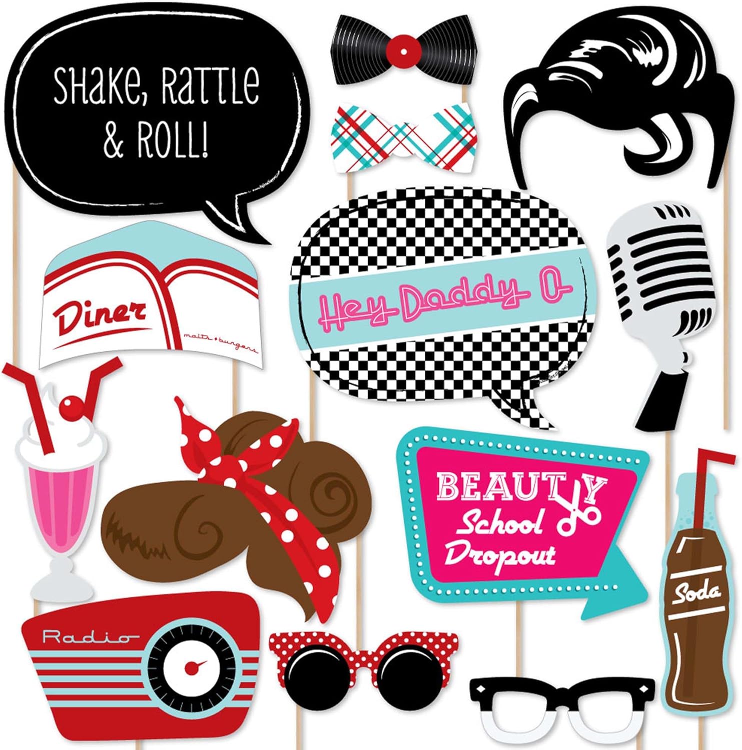 Big Dot of Happiness 1950s Sock Hop Photo Booth Props Kit