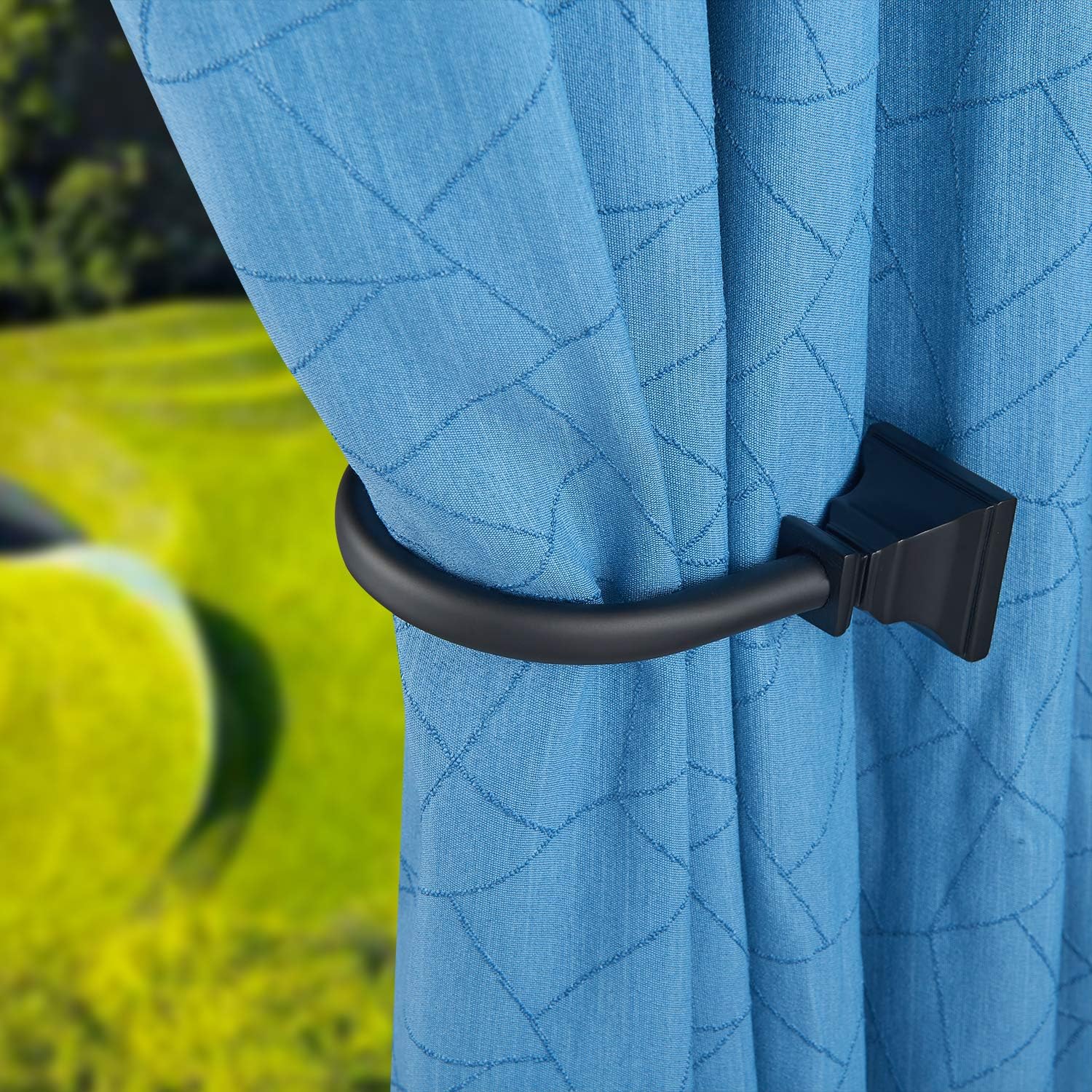 Black Square Finials Curtain Holdbacks - Set of 2