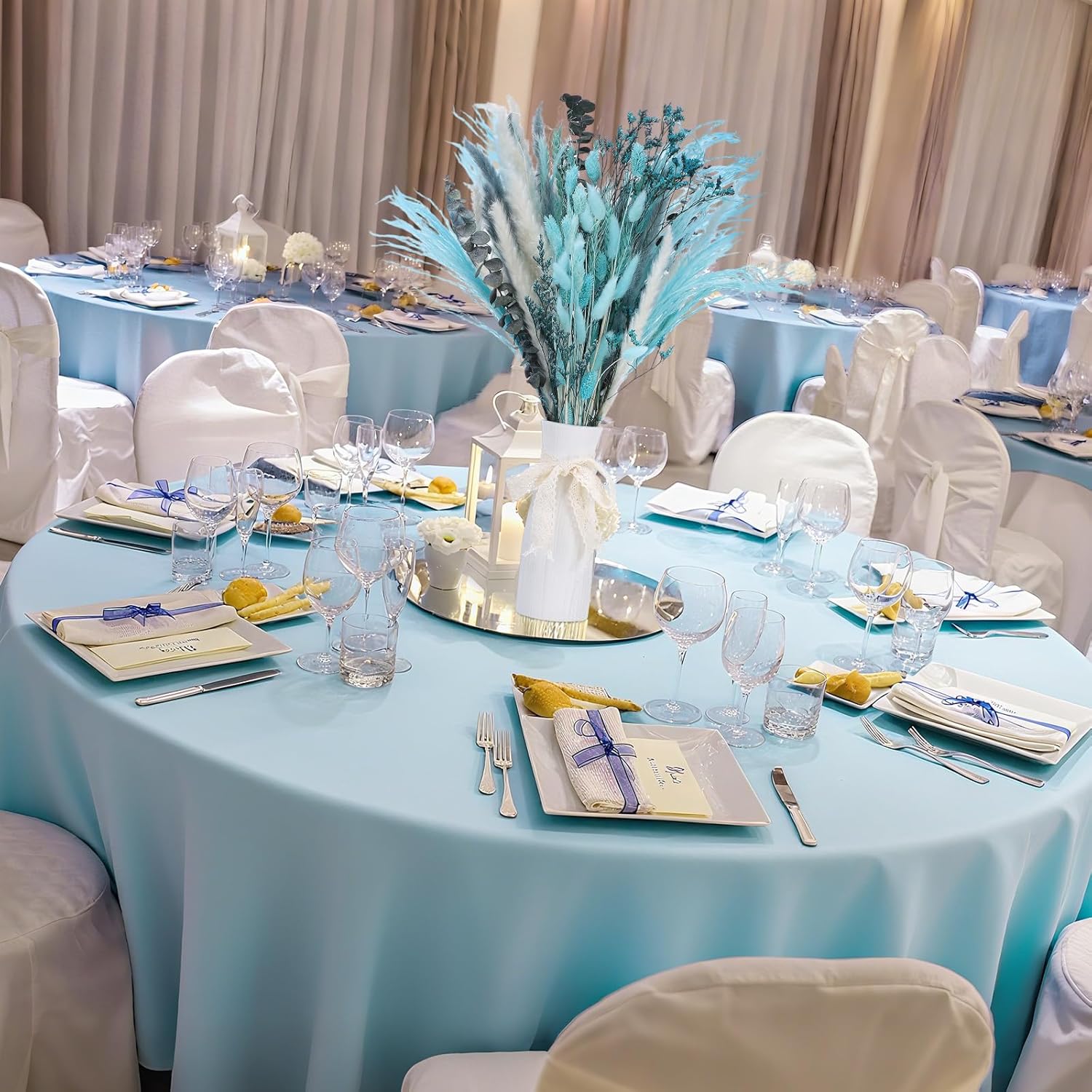 120 Pcs Blue Dried Pampas Grass Decor Bouquet