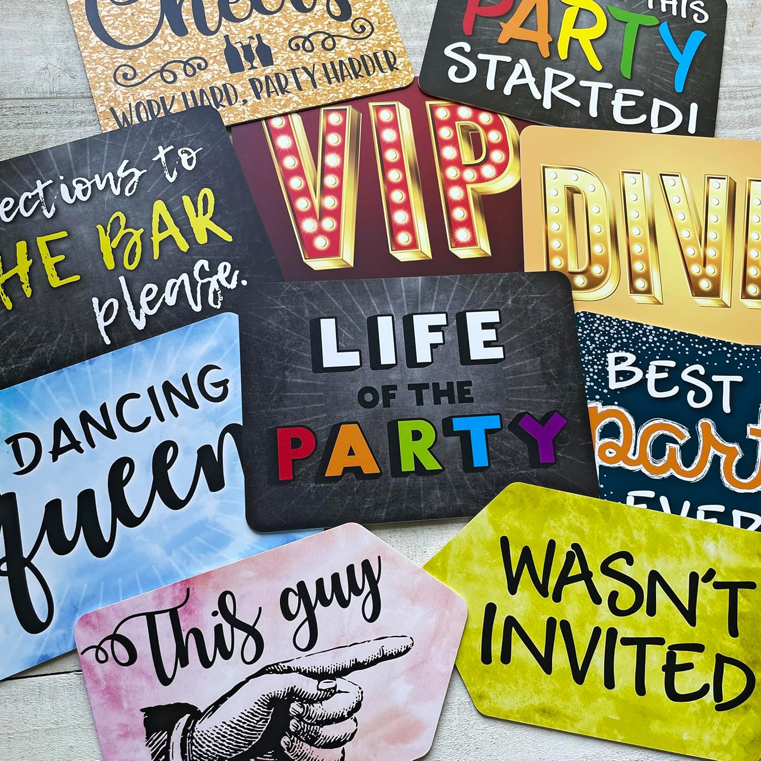Plastic Photo Booth Prop Signs Set of 10 Phrases