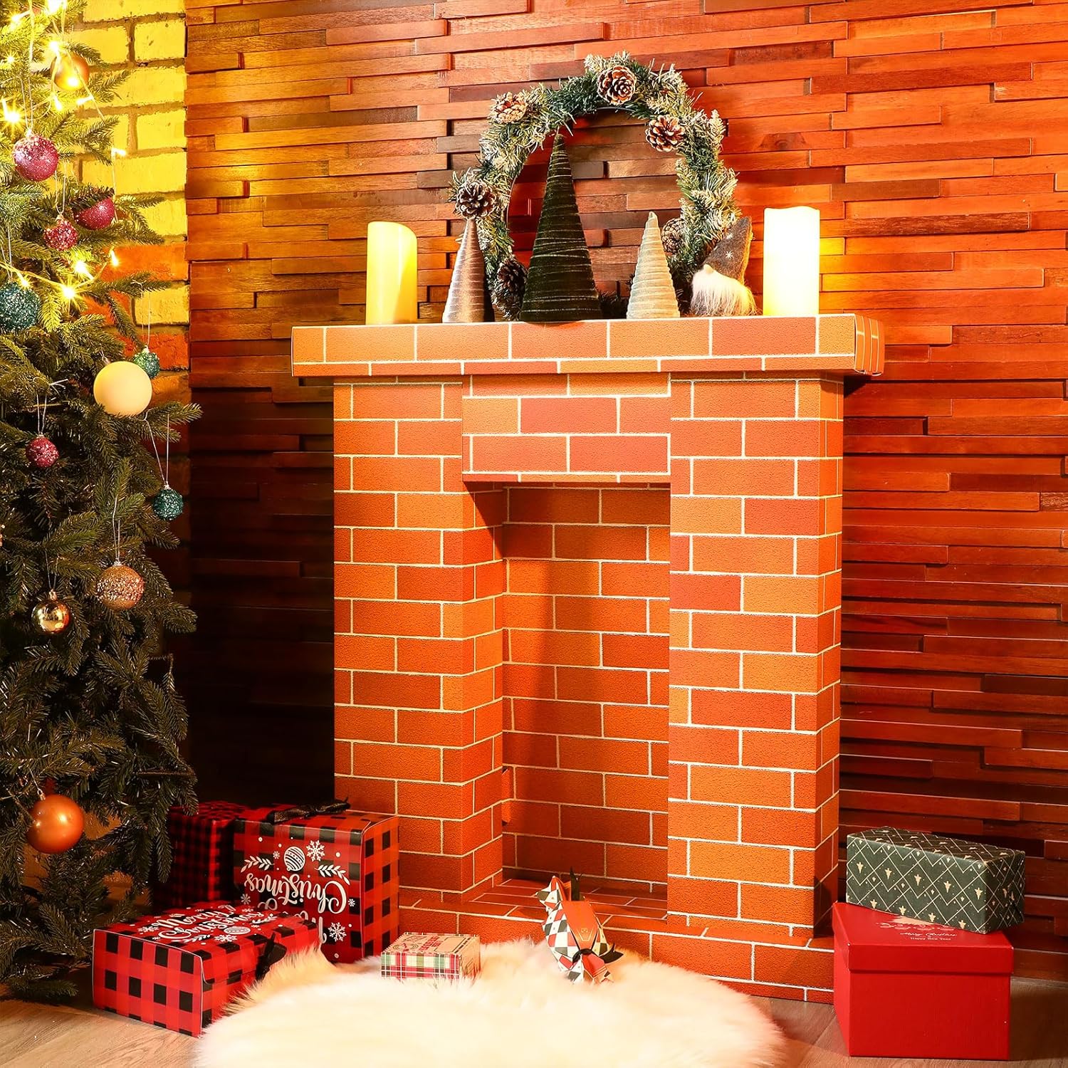 Fullhawl Christmas Cardboard Fireplace 3D Decor
