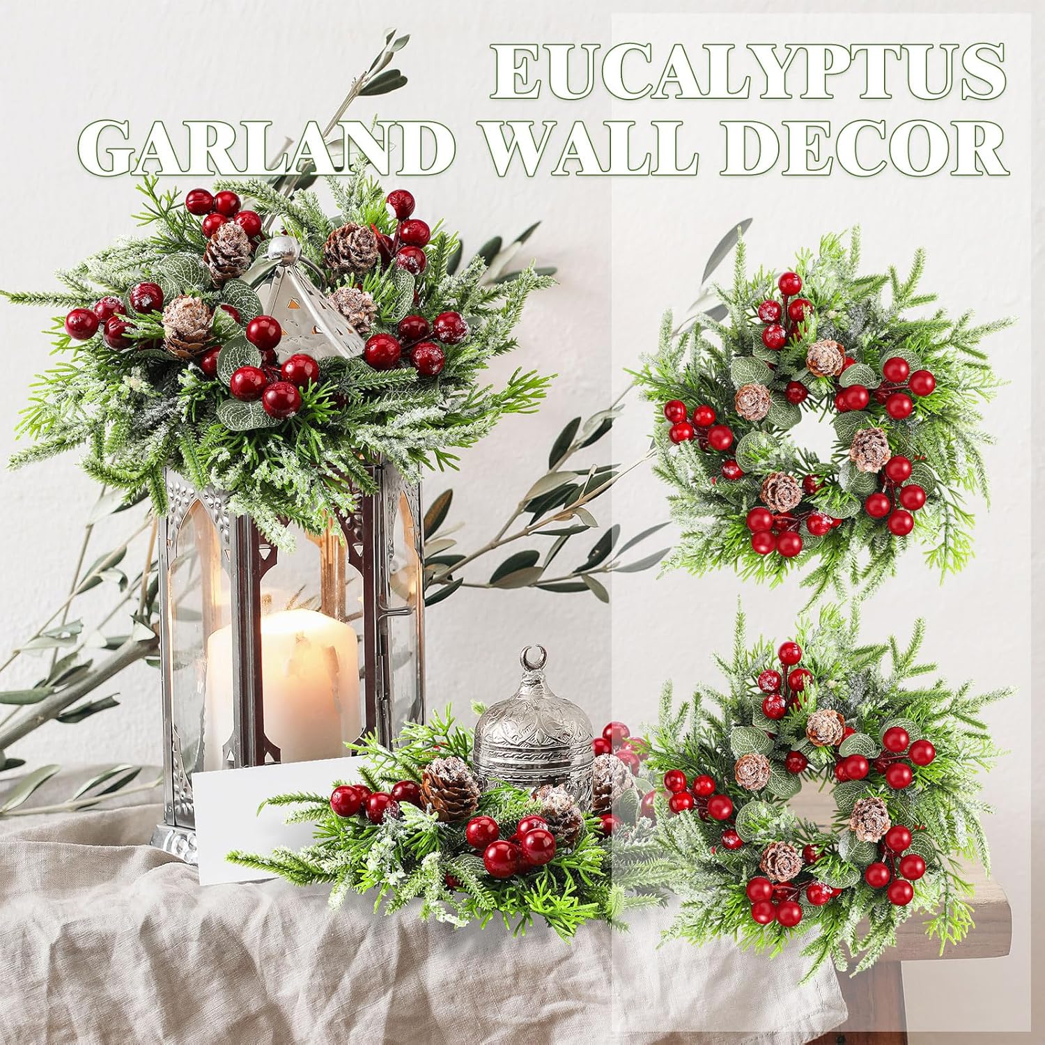 Lyrow 4 Pcs Christmas Candle Rings Wreath Holder
