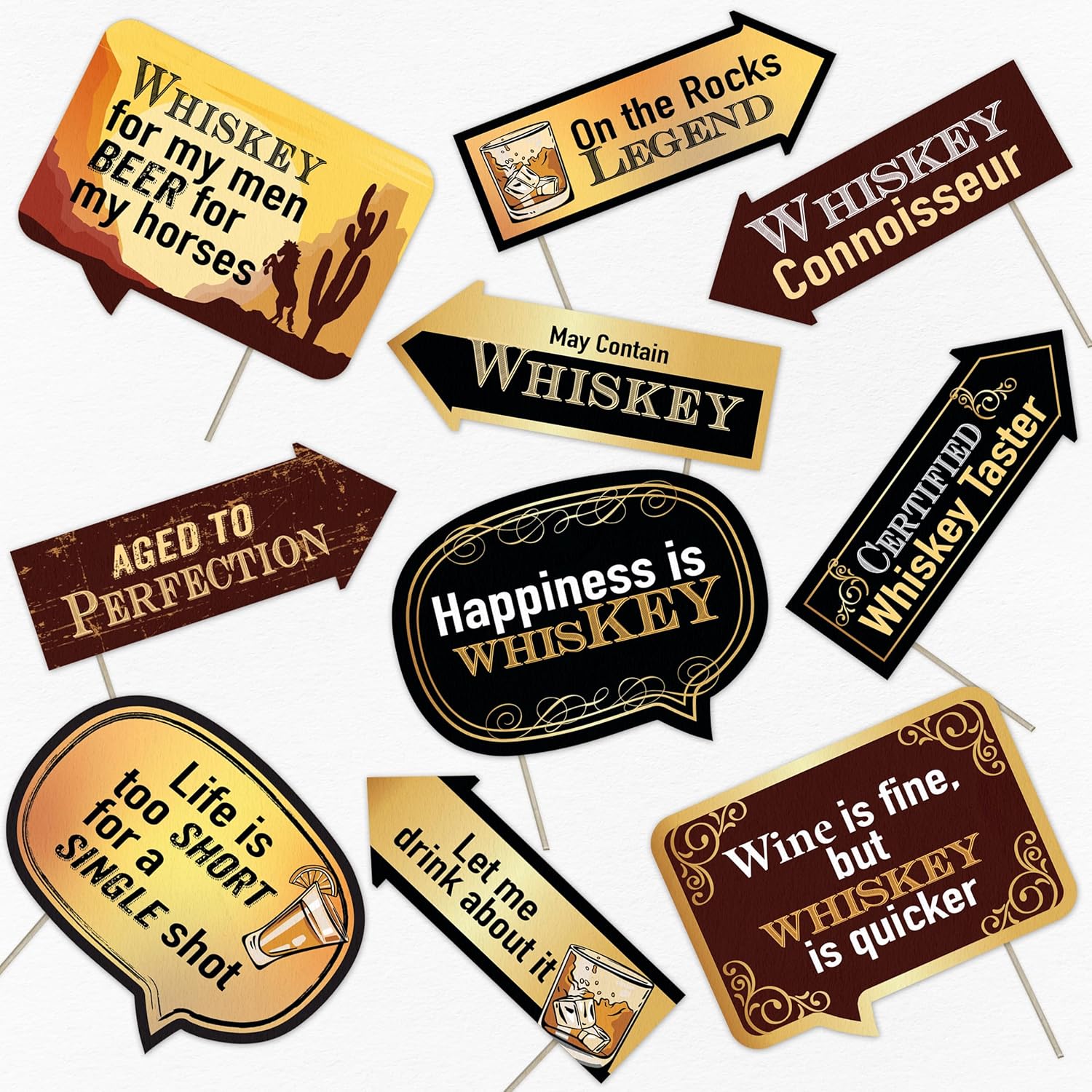 Whiskey Party Photo Booth Props Kit - 10pcs