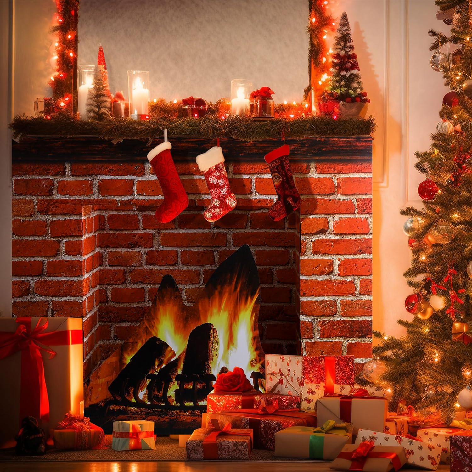 Purple Star 1N Christmas Cardboard Fireplace Prop