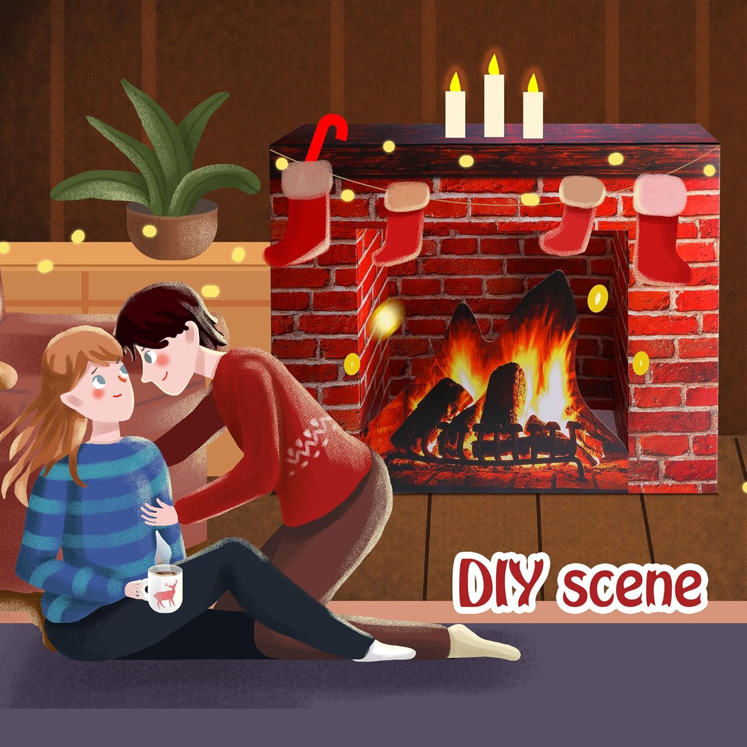 Purple Star 1N Christmas Cardboard Fireplace Prop