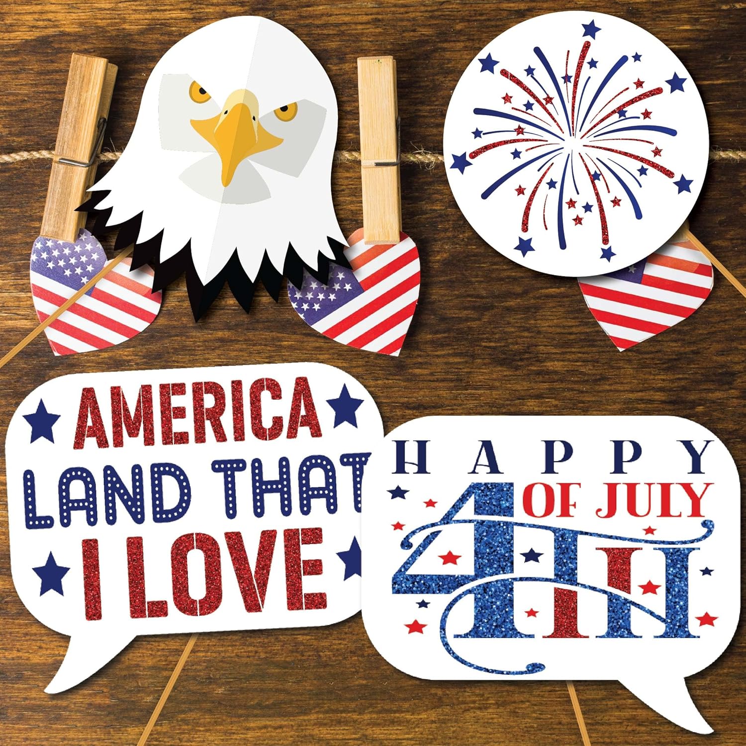 4th of July Photo Booth Props - 41pc Patriotic Party Decor Kit