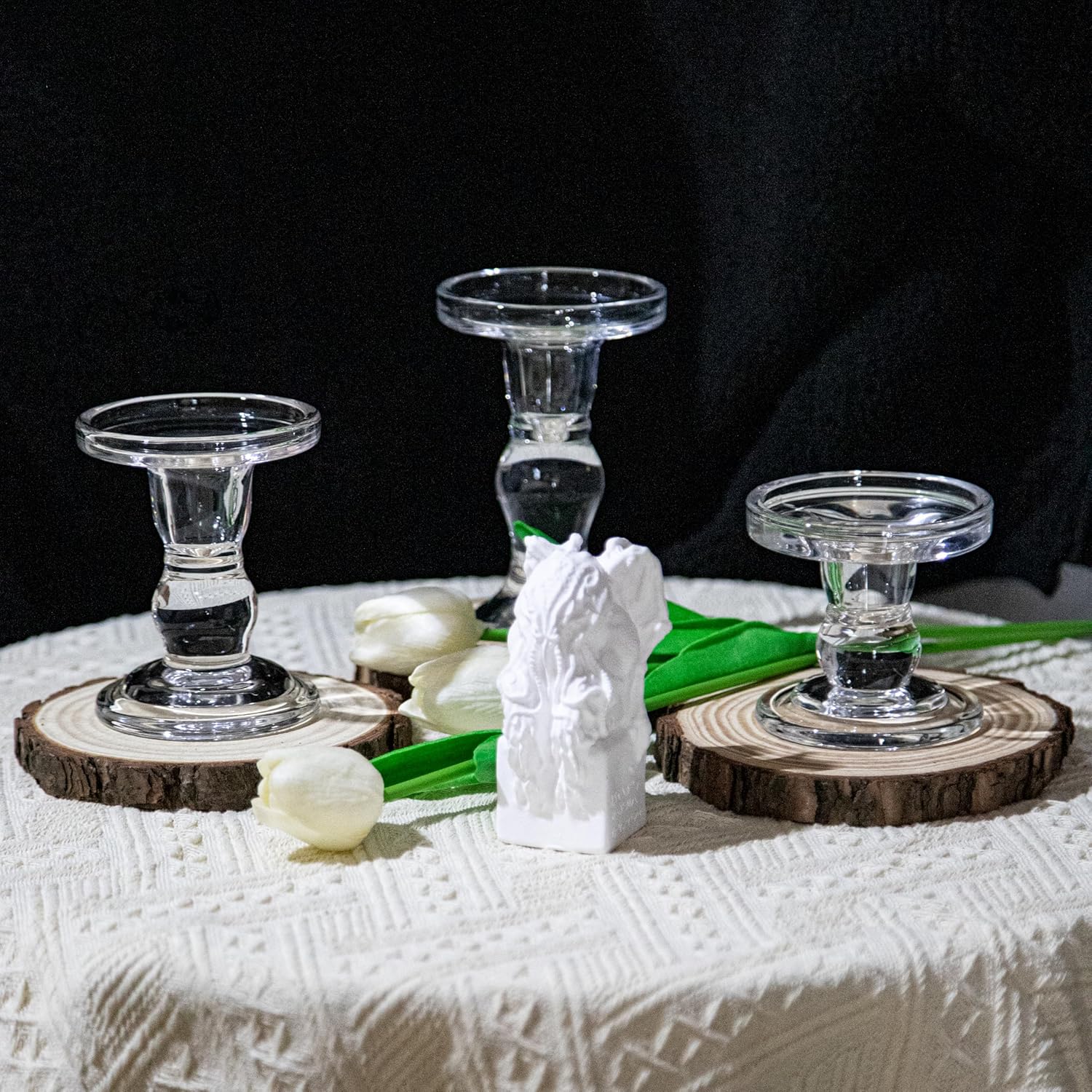 YAKii Clear Glass Candle Holder Set of 3