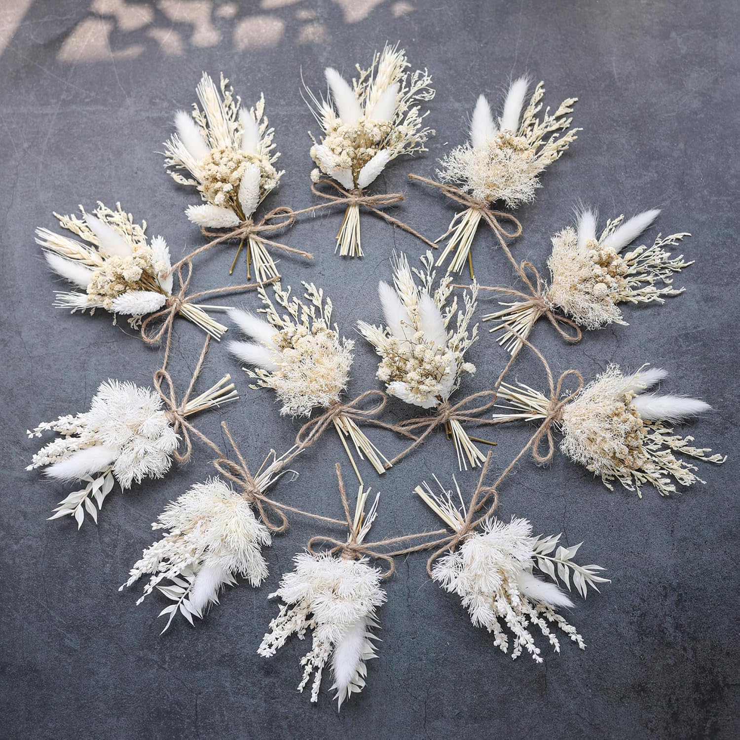 Mini Dried Flower Bouquet Set 12 Pcs White